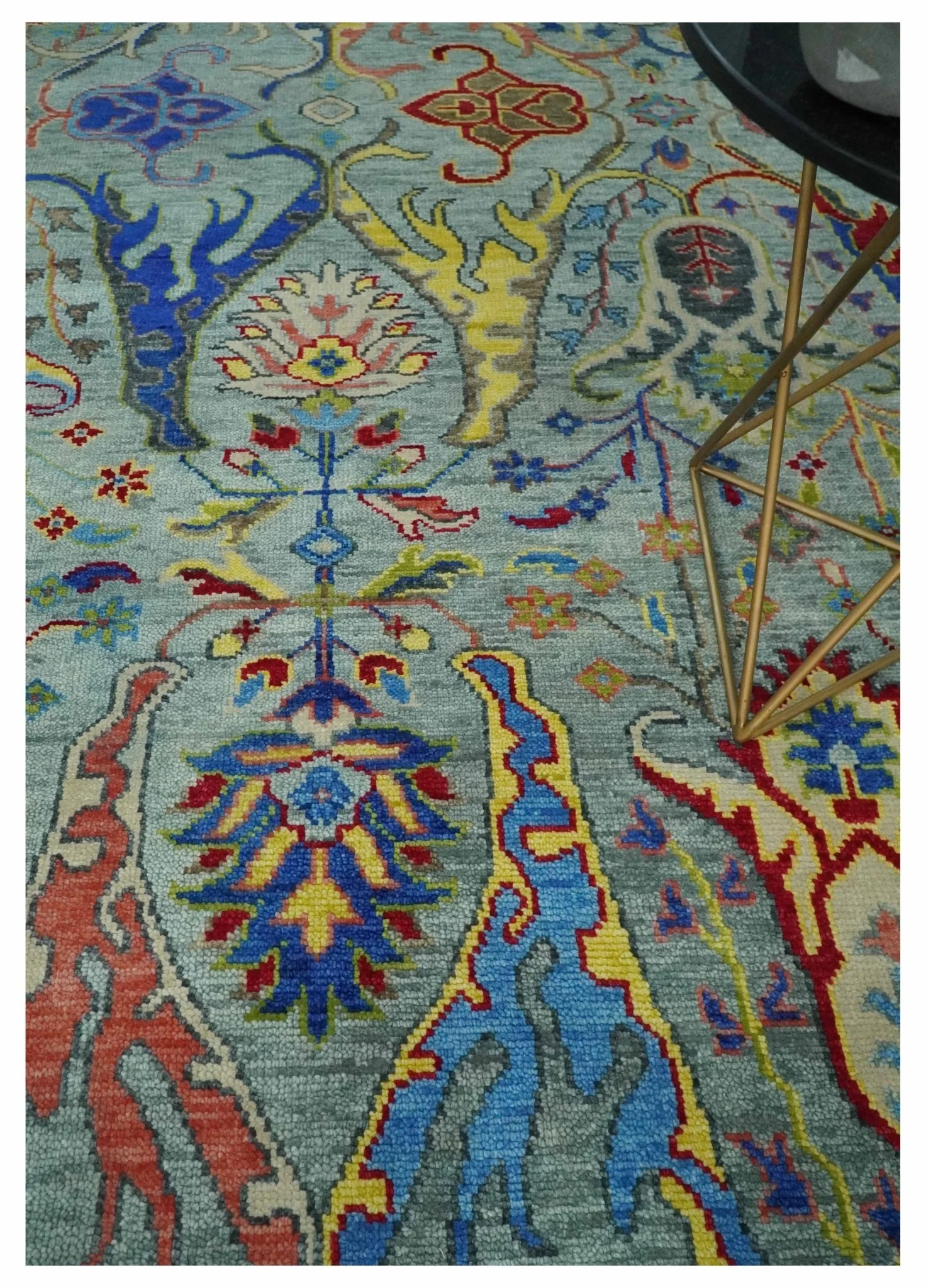 Traditional Silver and Blue Antique Style Colorful Hand knotted wool Area Rug - Image 2