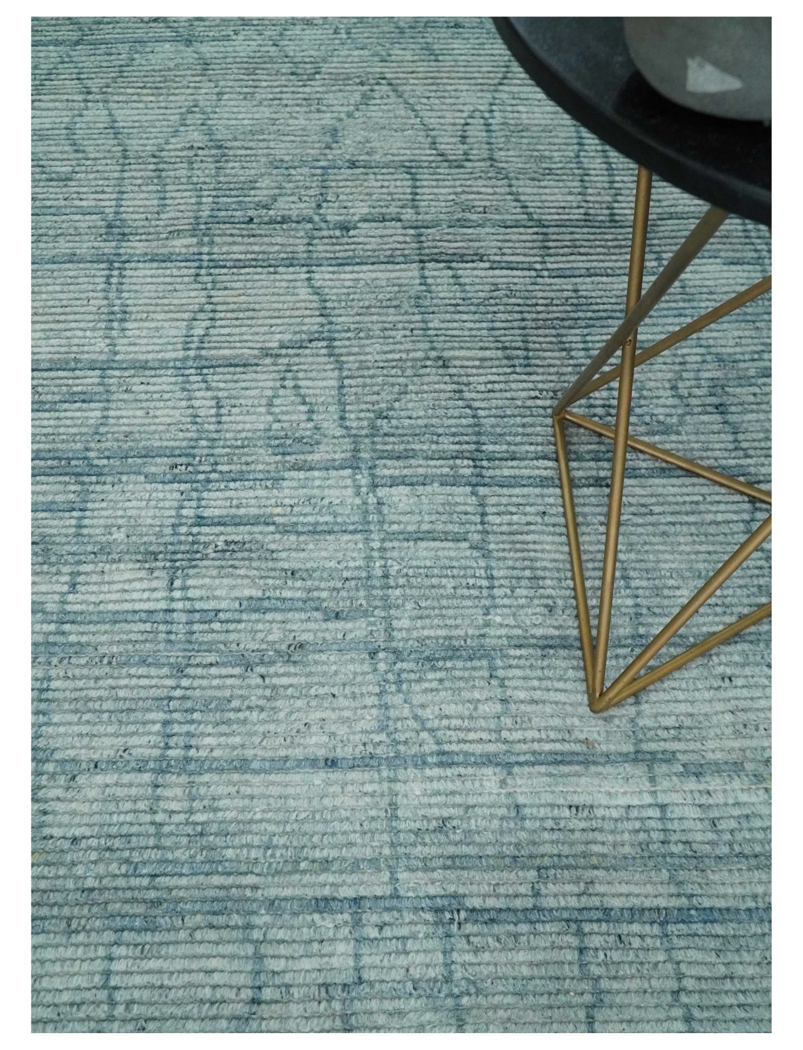 Hand Knotted Silver and Blue Modern Trellis Moroccan Rug Made with Blended Wool Multi Size Rug - Image 2