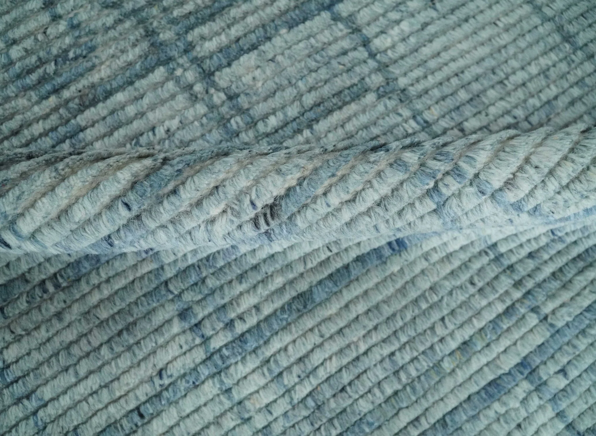 Hand Knotted Silver and Blue Modern Trellis Moroccan Rug Made with Blended Wool Multi Size Rug - Image 6