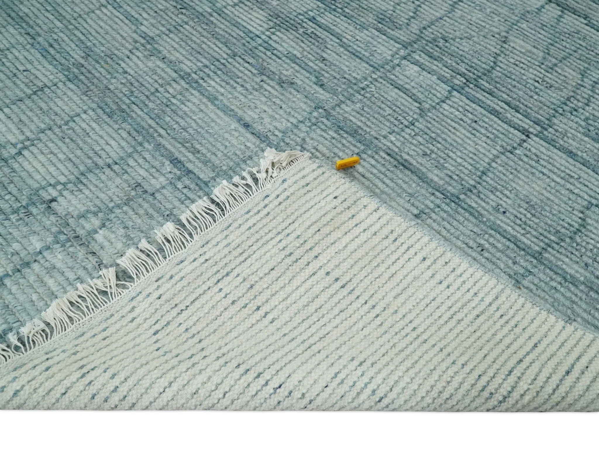 Hand Knotted Silver and Blue Modern Trellis Moroccan Rug Made with Blended Wool Multi Size Rug - Image 7