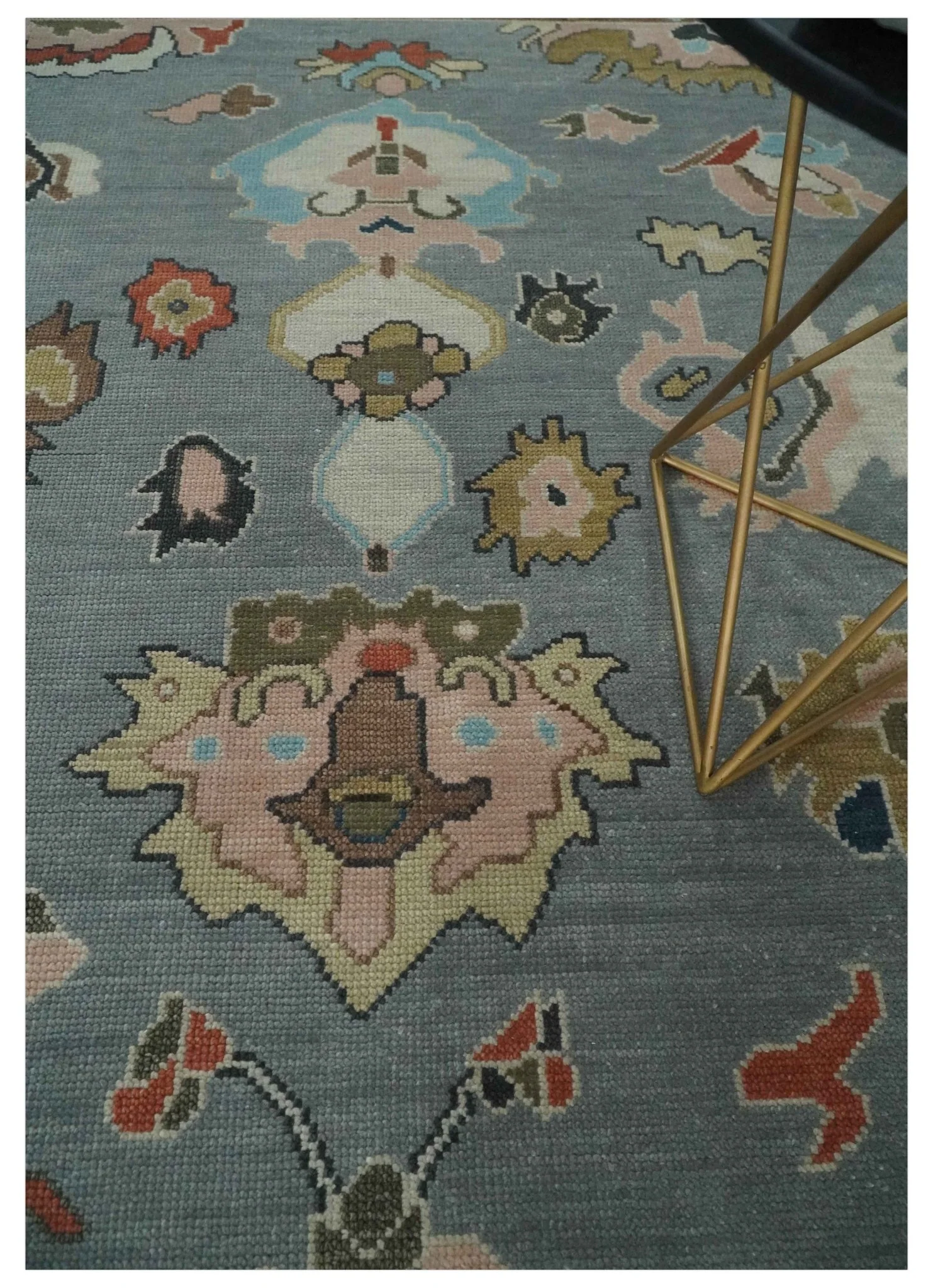 Custom Made Hand Knotted Silver and Blue Colorful Traditional Oushak Wool Area Rug - Image 2