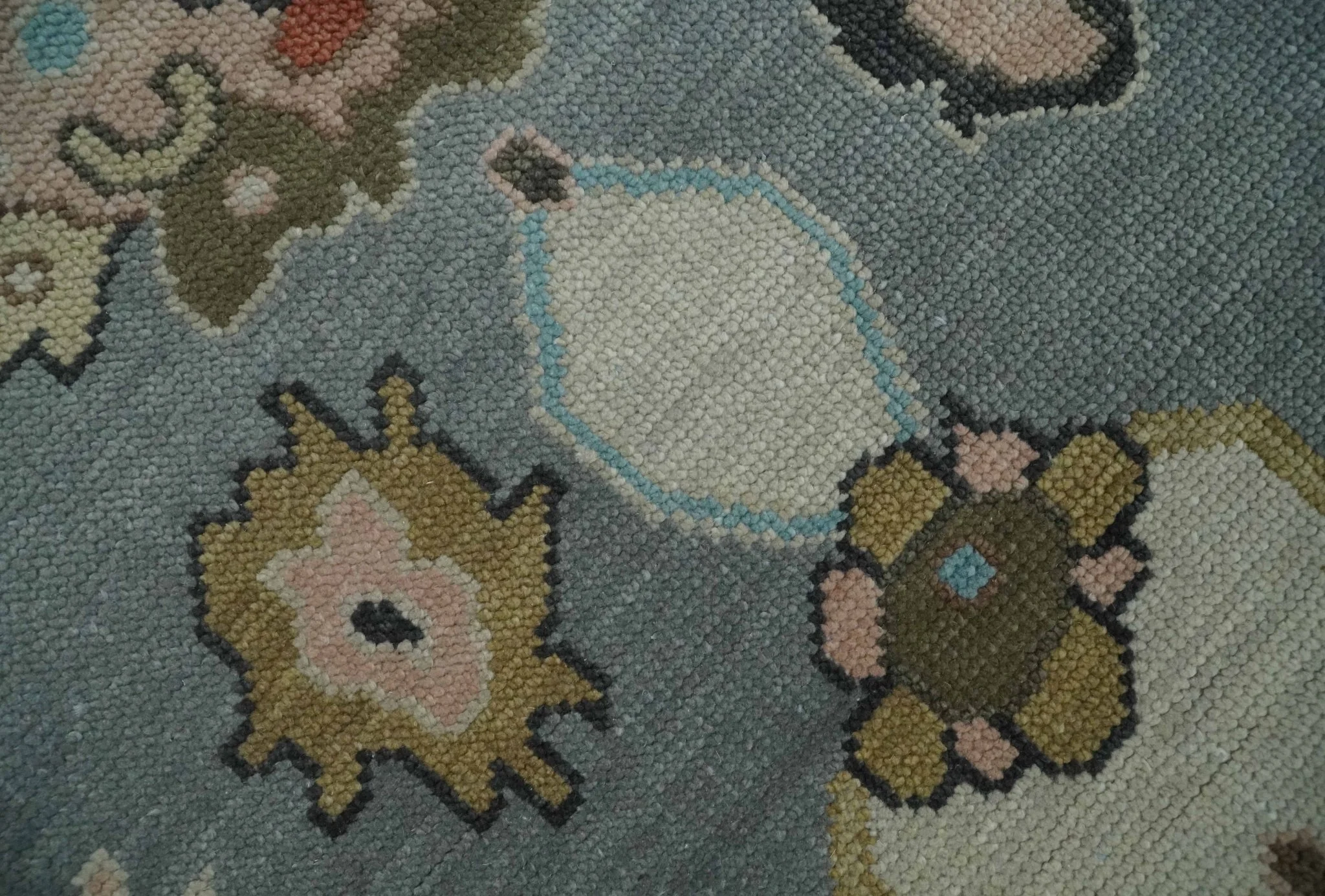 Custom Made Hand Knotted Silver and Blue Colorful Traditional Oushak Wool Area Rug - Image 4