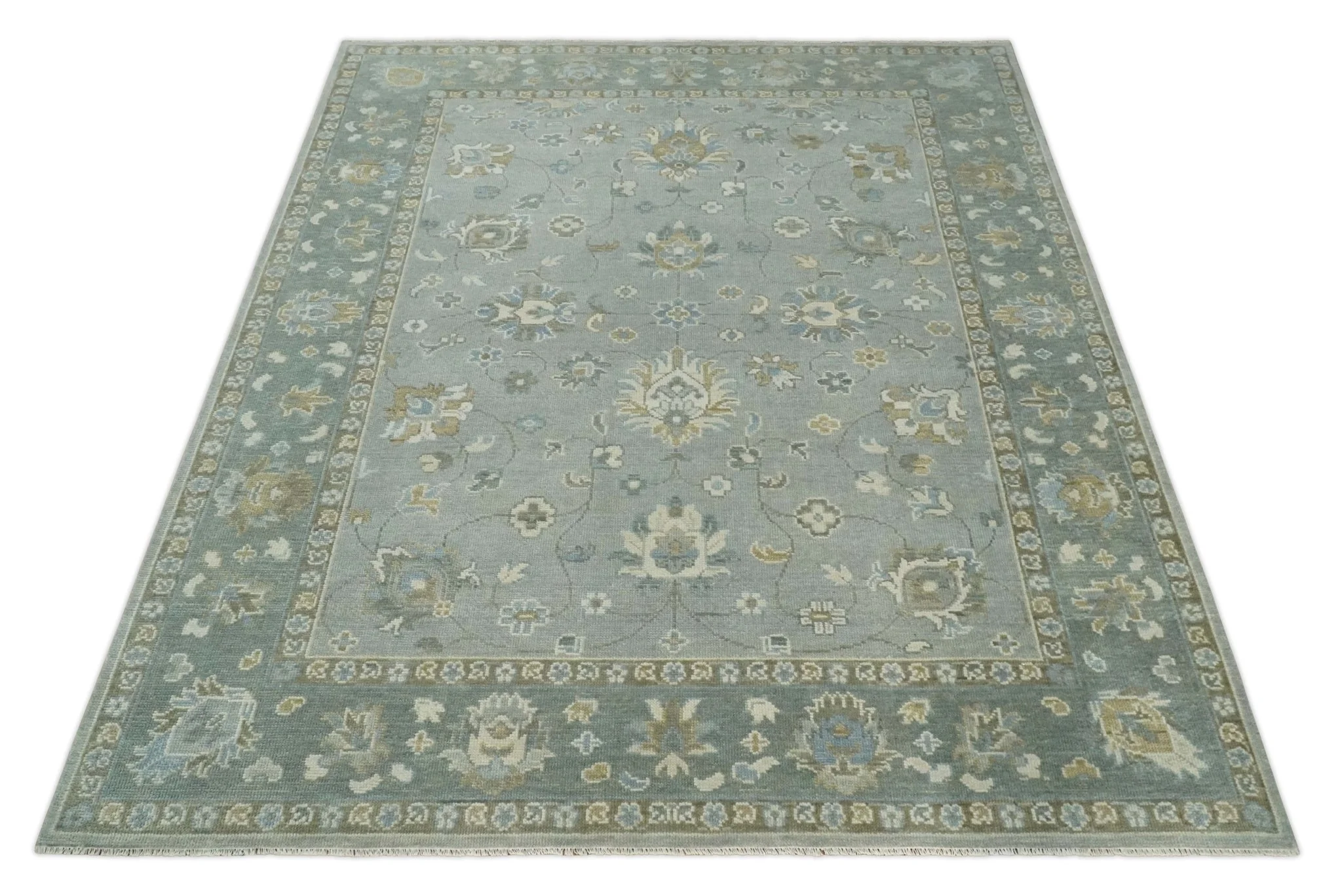 Silver and Brown Antique Traditional Floral Oushak wool area Rug - Image 10
