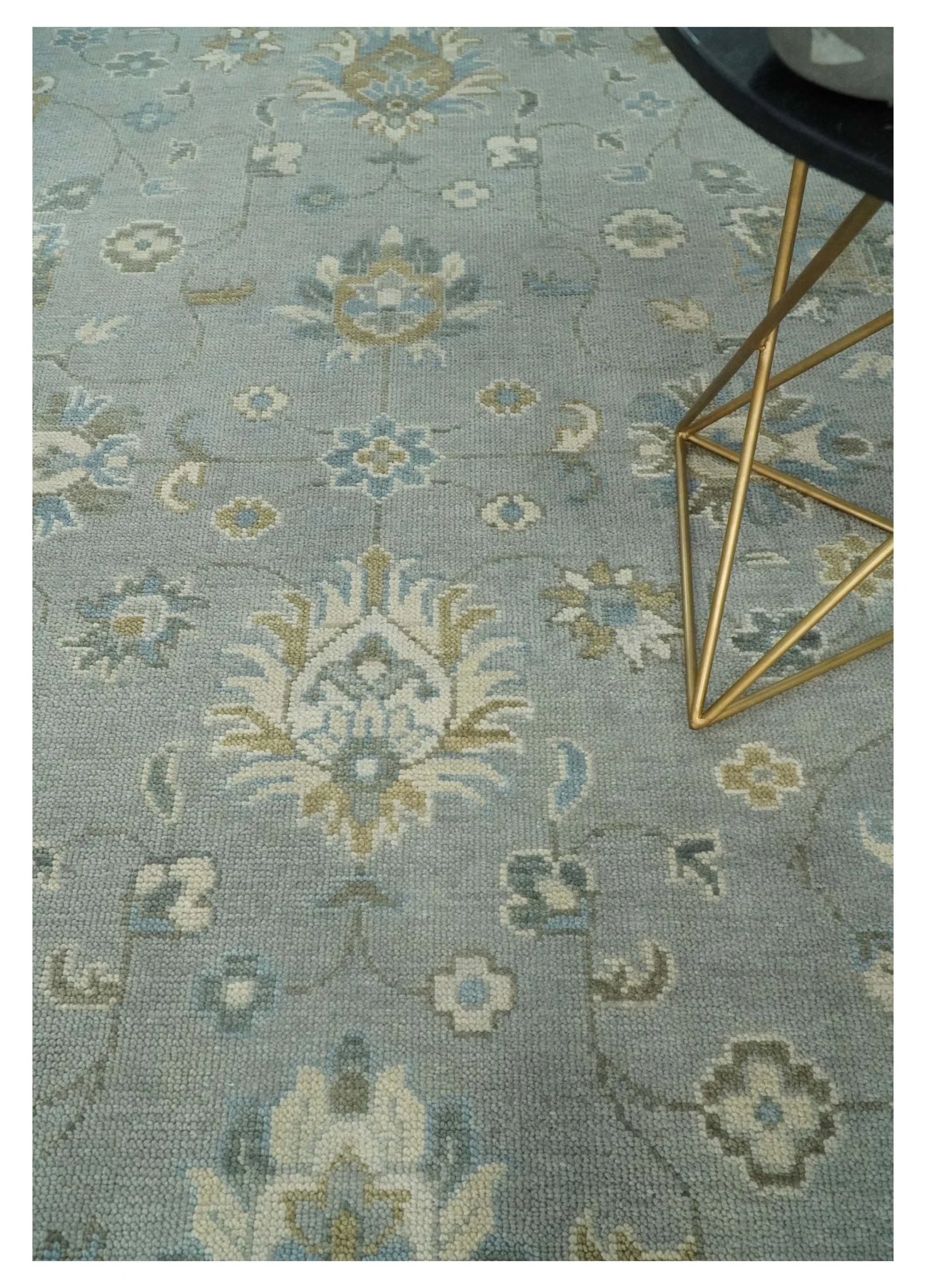 Silver and Brown Antique Traditional Floral Oushak wool area Rug - Image 2