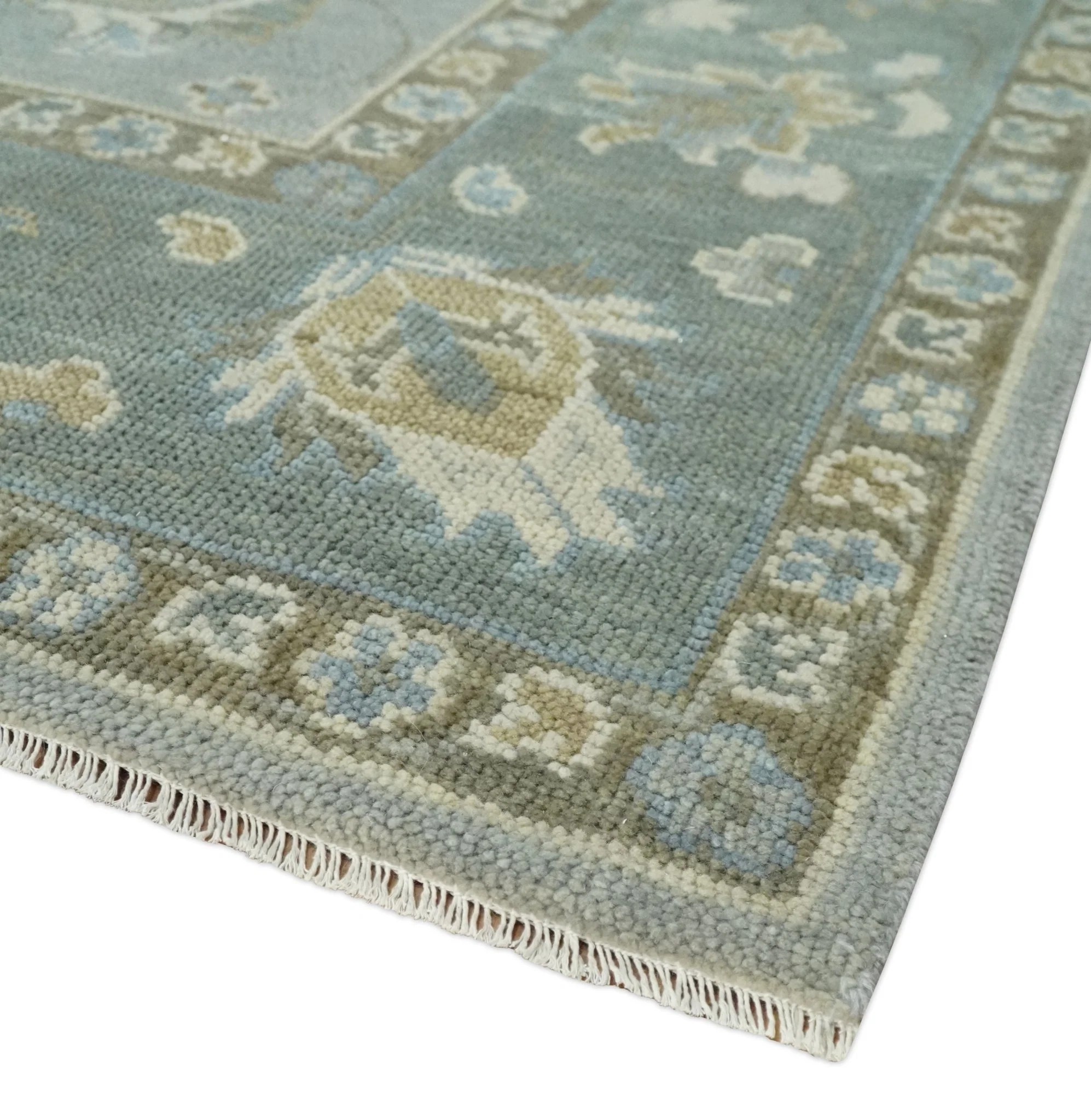 Silver and Brown Antique Traditional Floral Oushak wool area Rug - Image 5