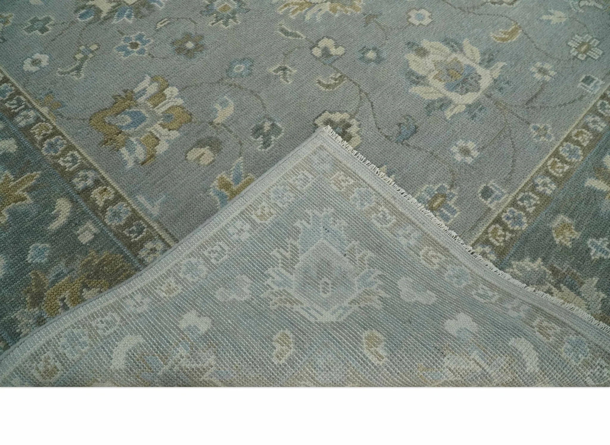 Silver and Brown Antique Traditional Floral Oushak wool area Rug - Image 6