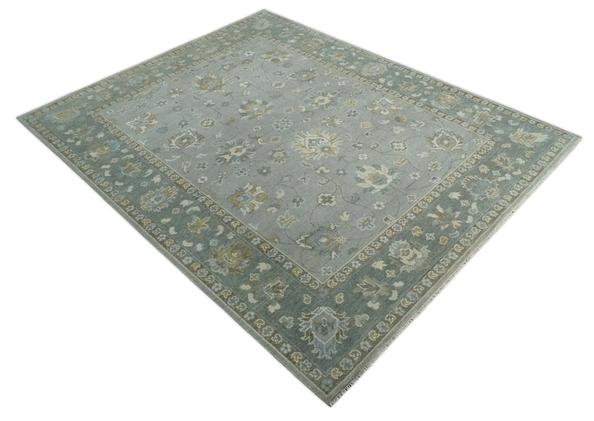 Silver and Brown Antique Traditional Floral Oushak wool area Rug - Image 9