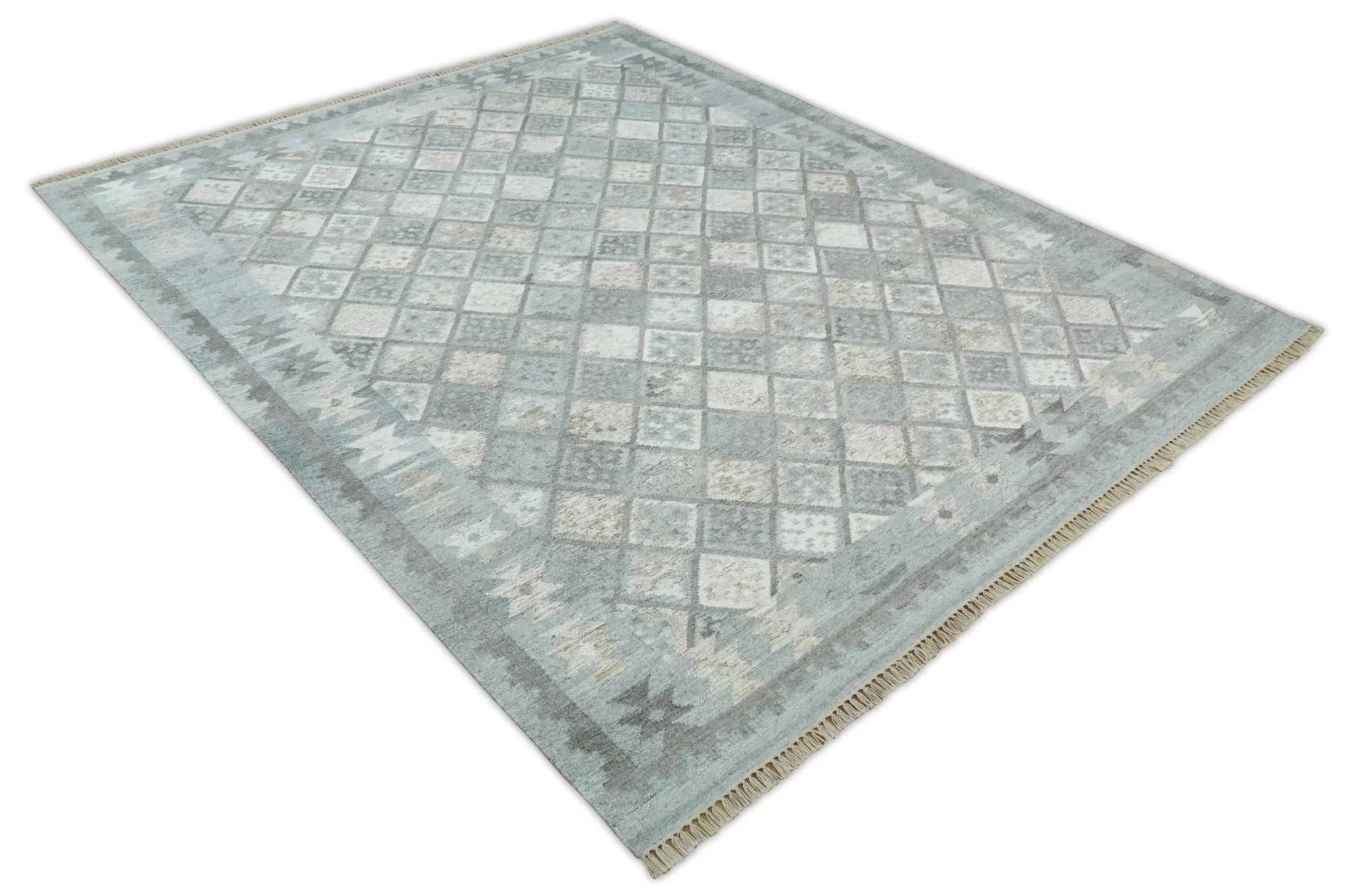 Silver and Brown Kilim Rug made with Fine wool and Viscose | SE3 - Image 5