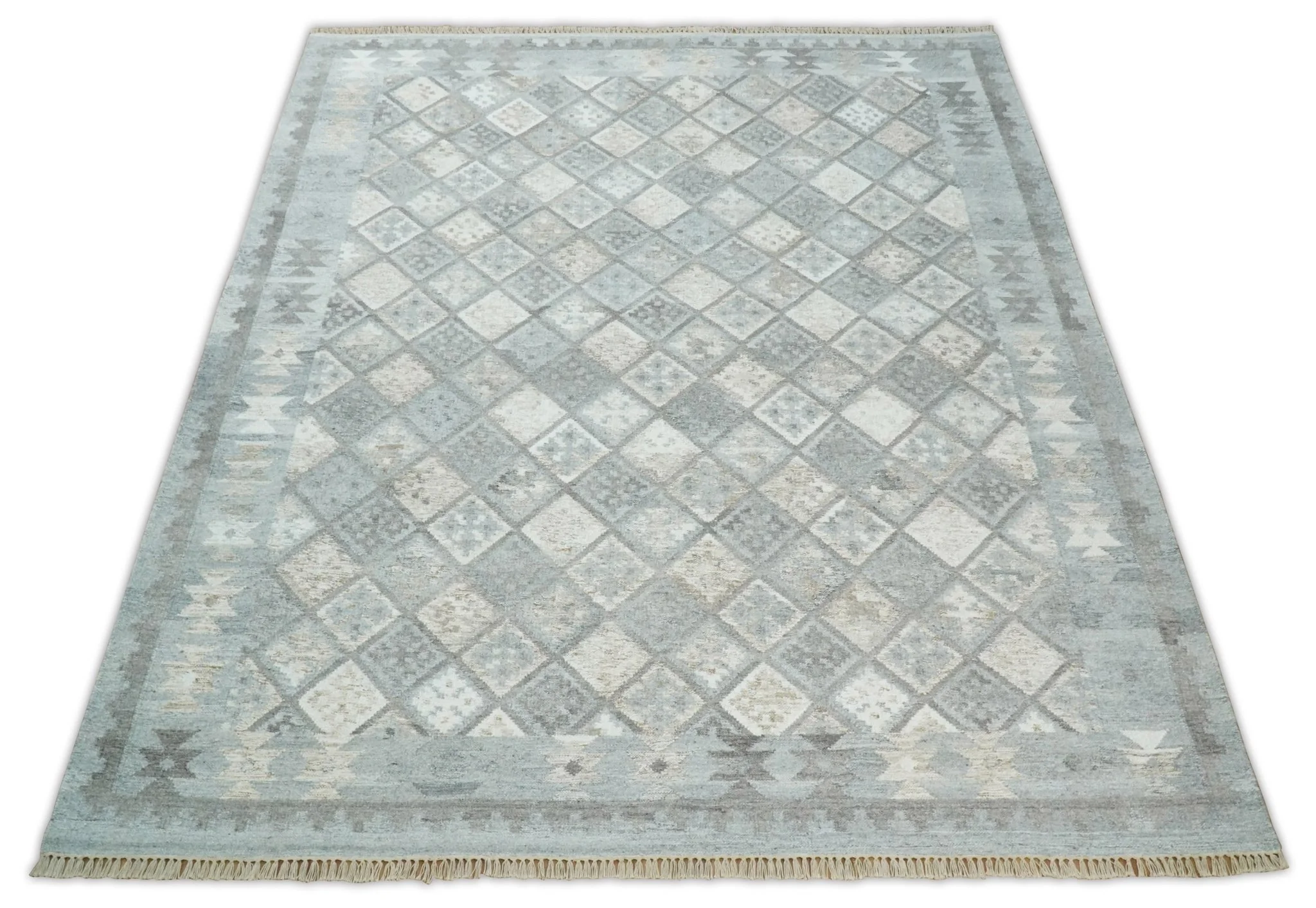 Silver and Brown Kilim Rug made with Fine wool and Viscose | SE3 - Image 6