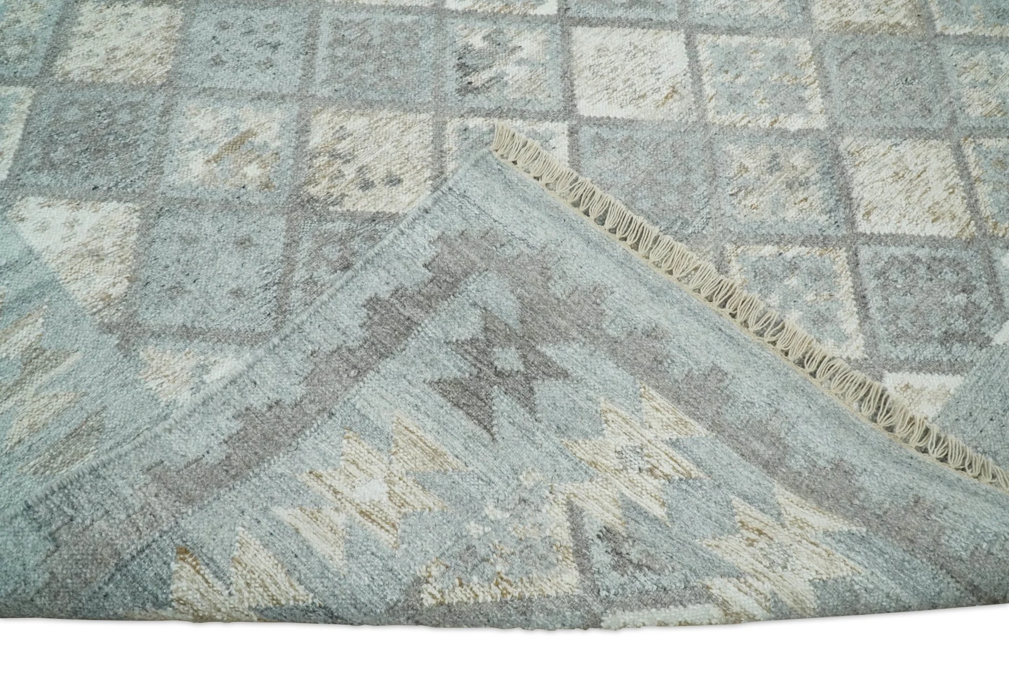Silver and Brown Kilim Rug made with Fine wool and Viscose | SE3 - Image 8
