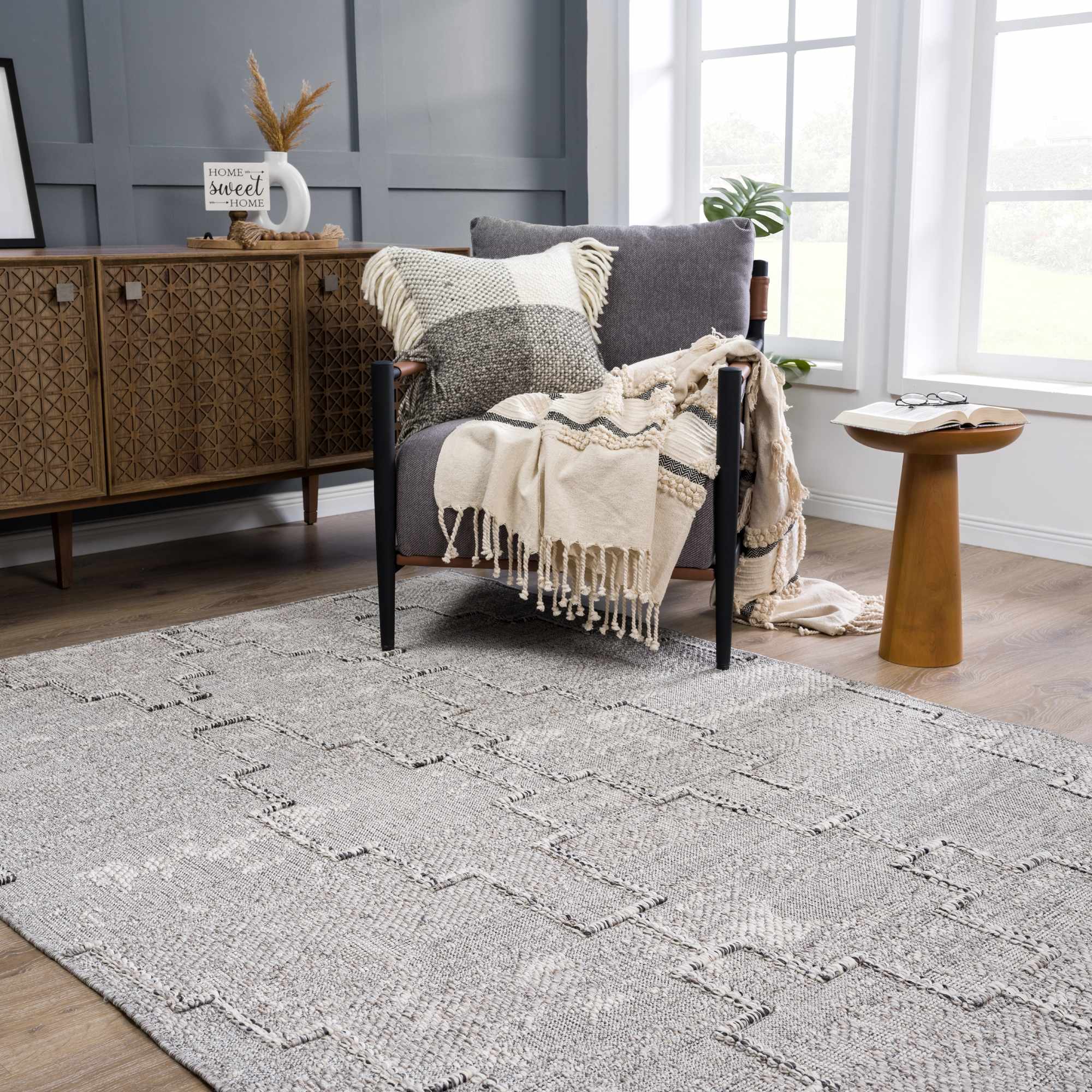 Silver and Charcoal Geometrical Flatwoven Outdoor Safe Area Rug - Image 16