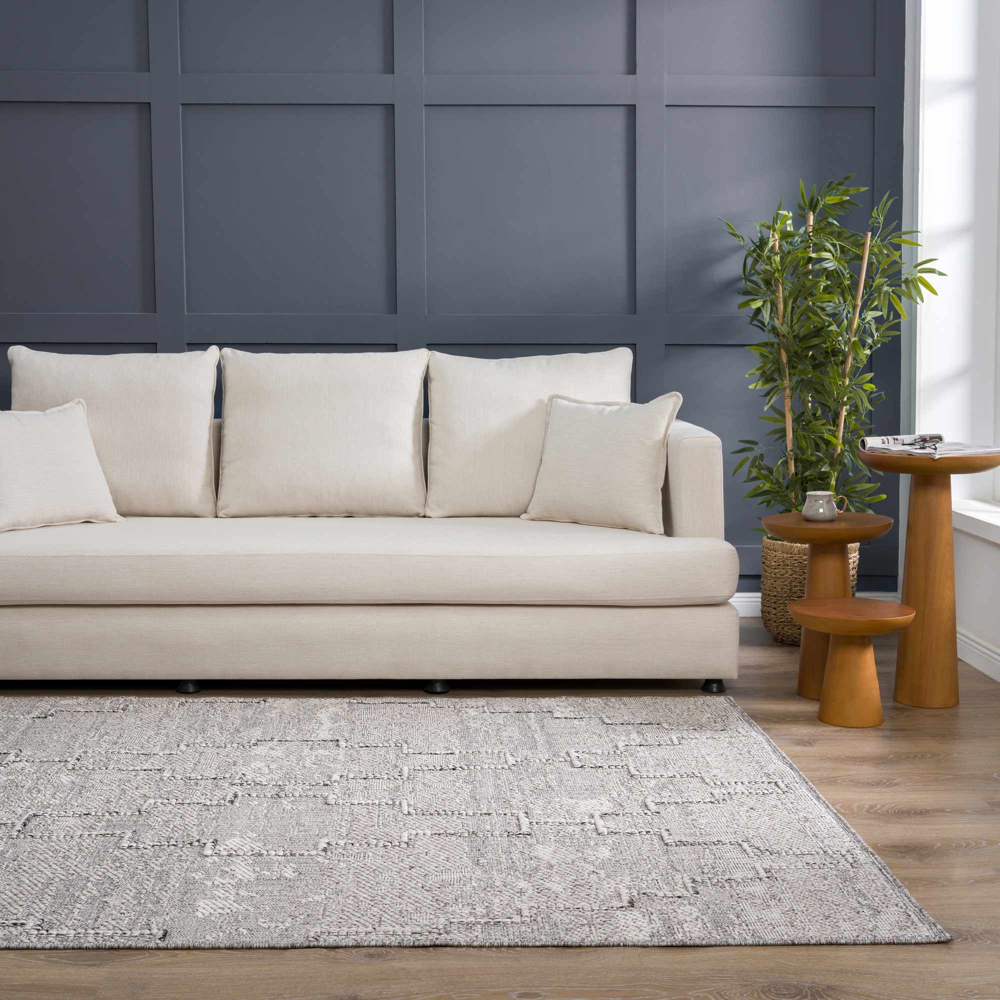 Silver and Charcoal Geometrical Flatwoven Outdoor Safe Area Rug - Image 17