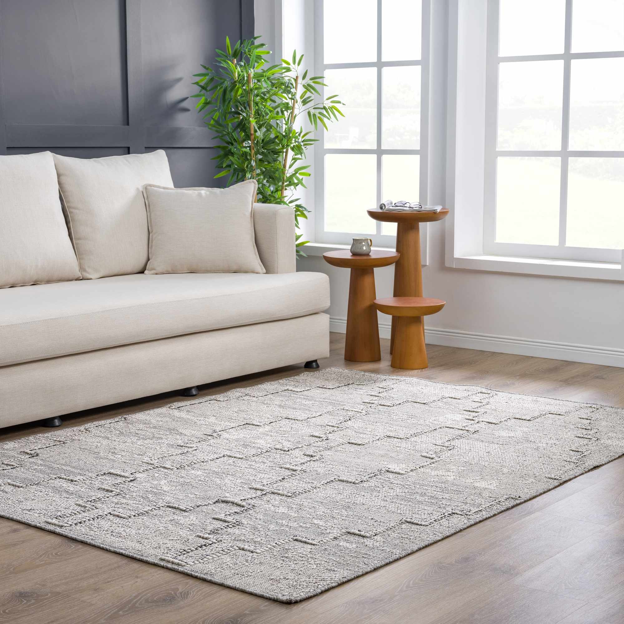 Silver and Charcoal Geometrical Flatwoven Outdoor Safe Area Rug - Image 18