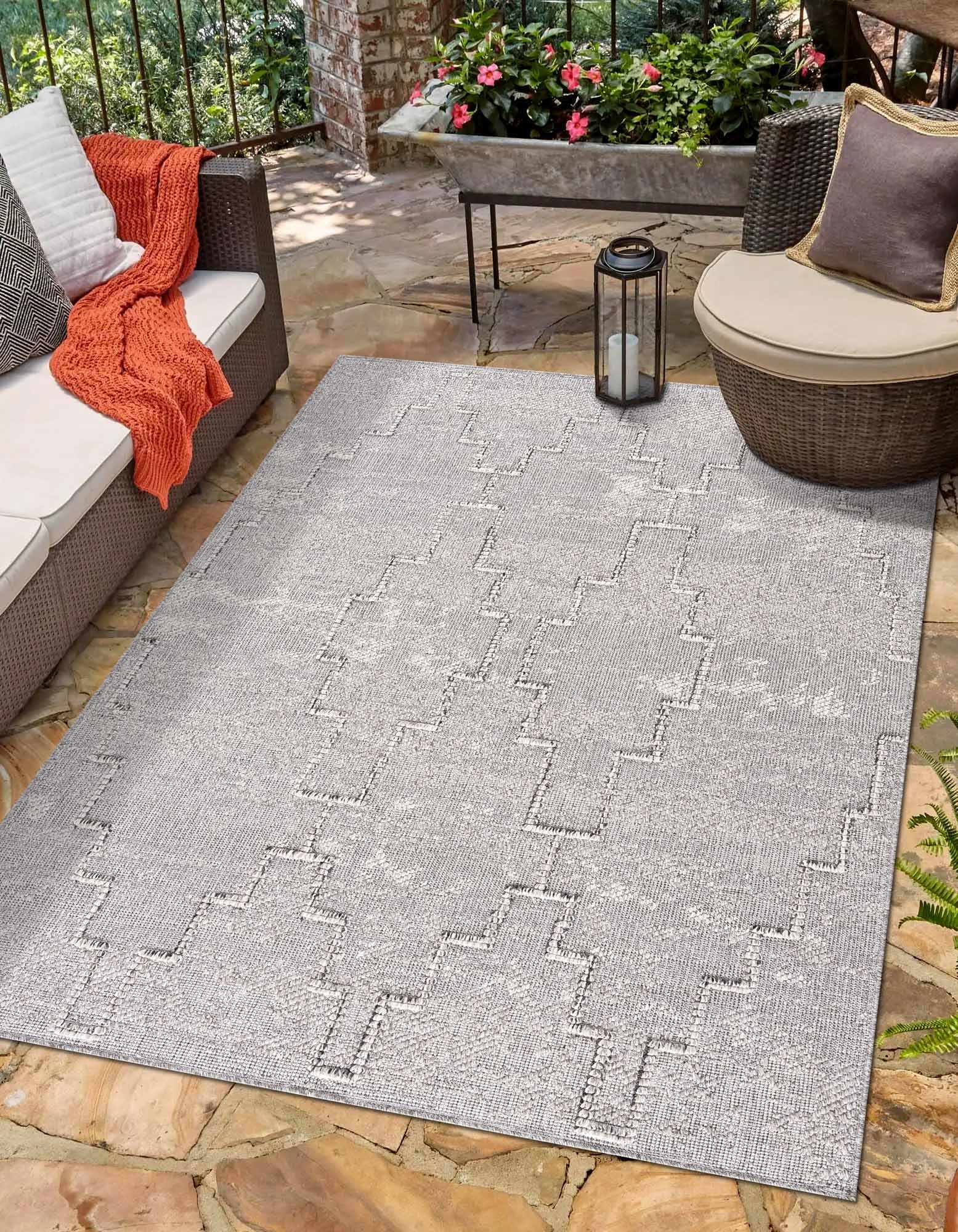 Silver and Charcoal Geometrical Flatwoven Outdoor Safe Area Rug - Image 2