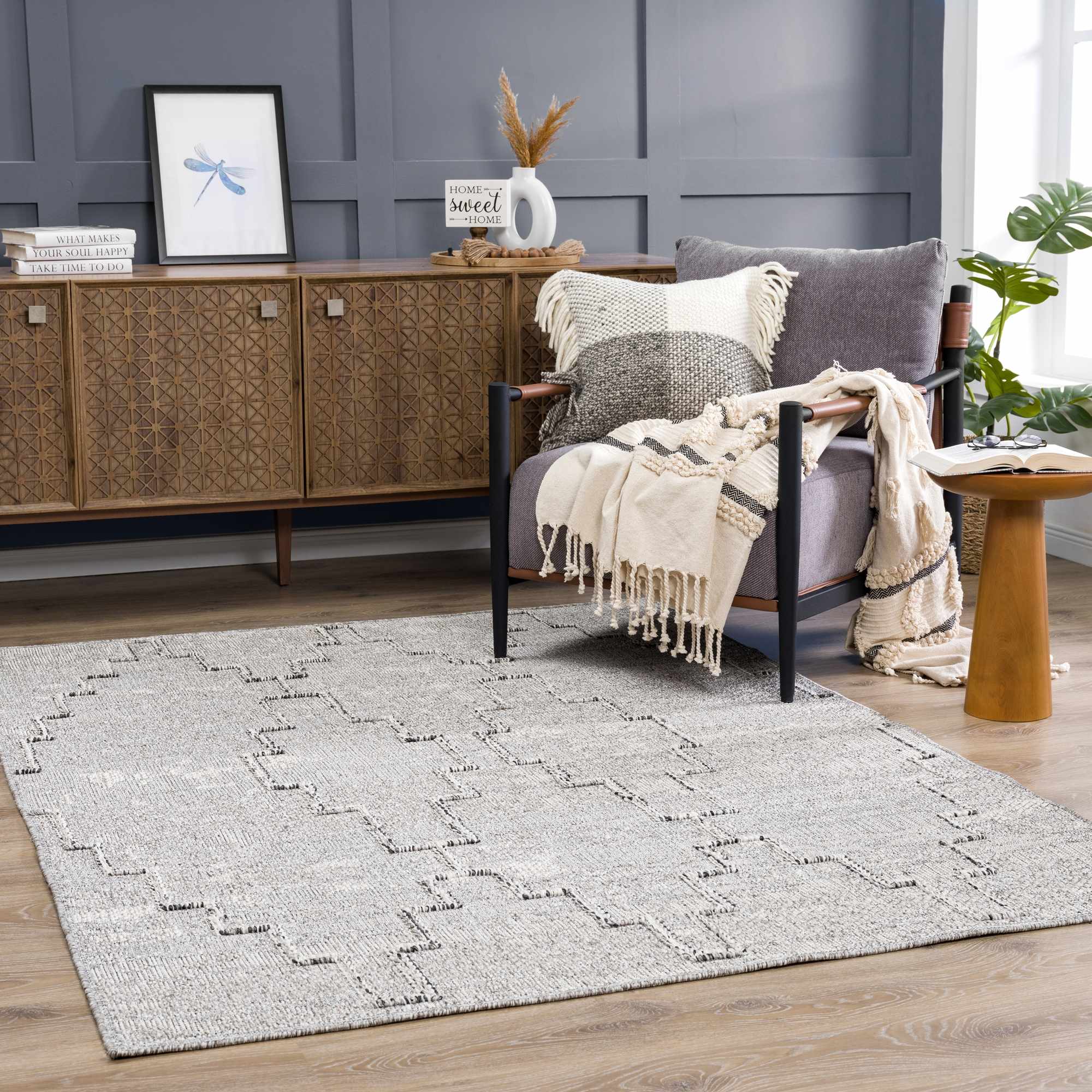Silver and Charcoal Geometrical Flatwoven Outdoor Safe Area Rug - Image 3