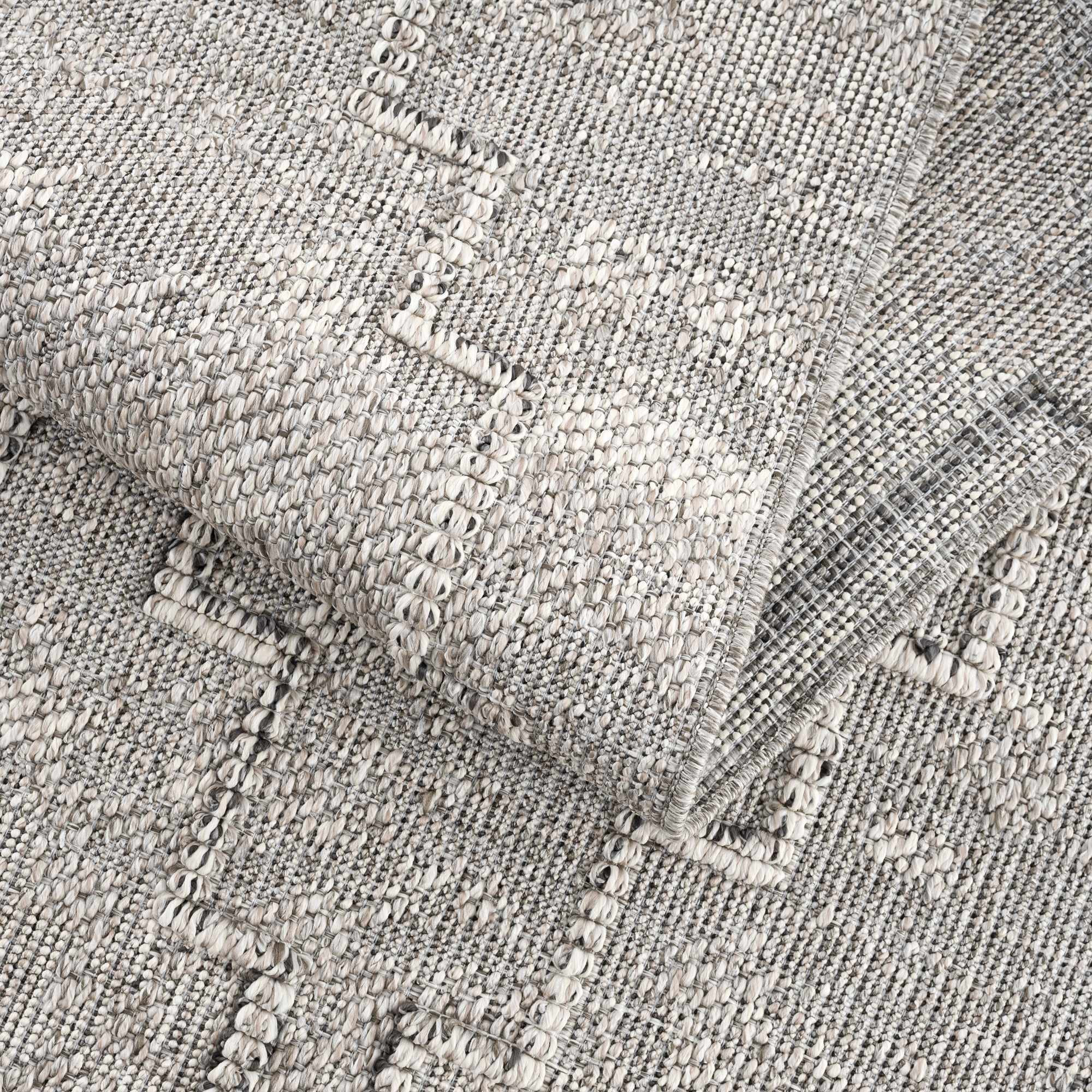Silver and Charcoal Geometrical Flatwoven Outdoor Safe Area Rug - Image 8