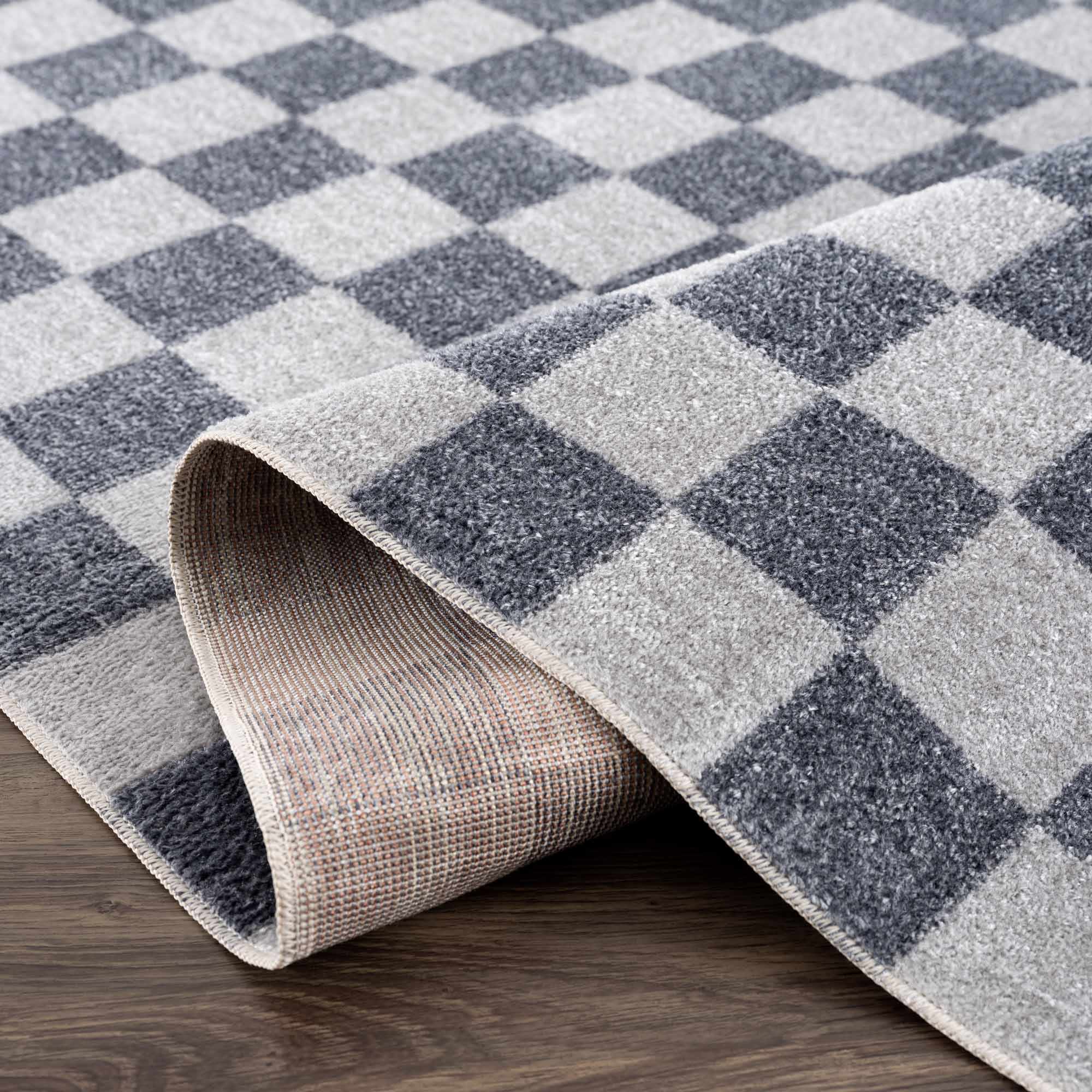 Silver and Charcoal Modern Checkered Pattern Washable Area Rug - Image 10