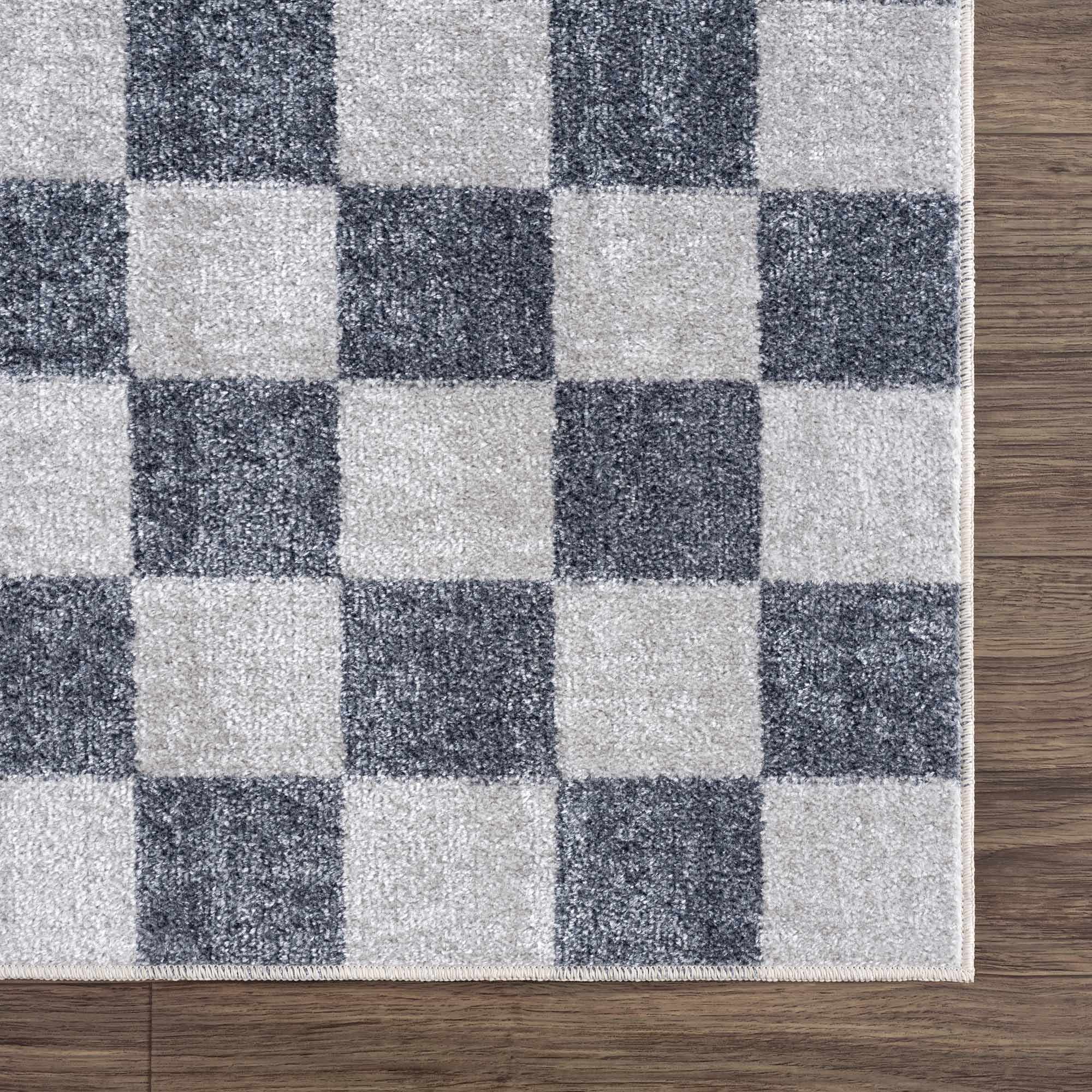 Silver and Charcoal Modern Checkered Pattern Washable Area Rug - Image 11