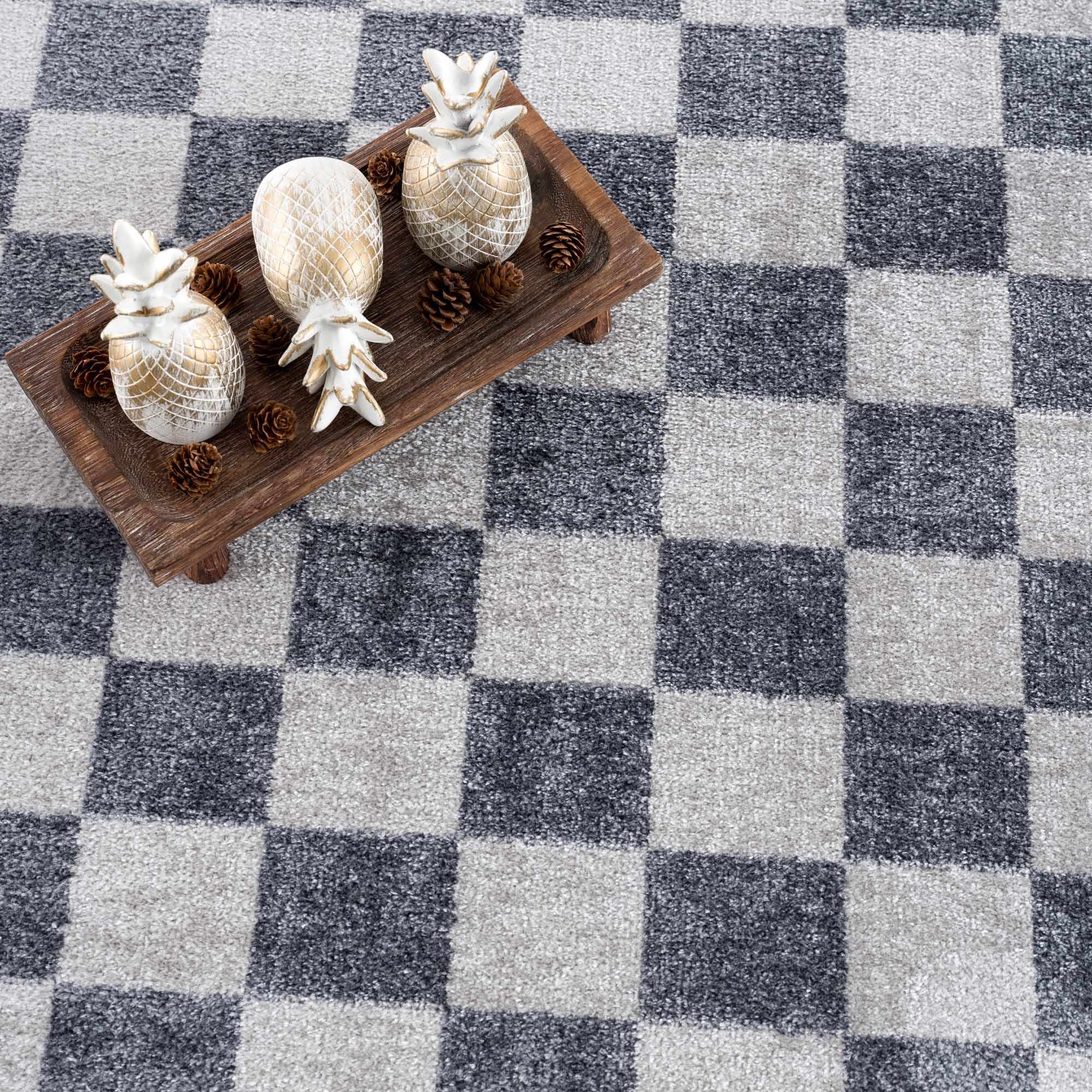 Silver and Charcoal Modern Checkered Pattern Washable Area Rug - Image 14
