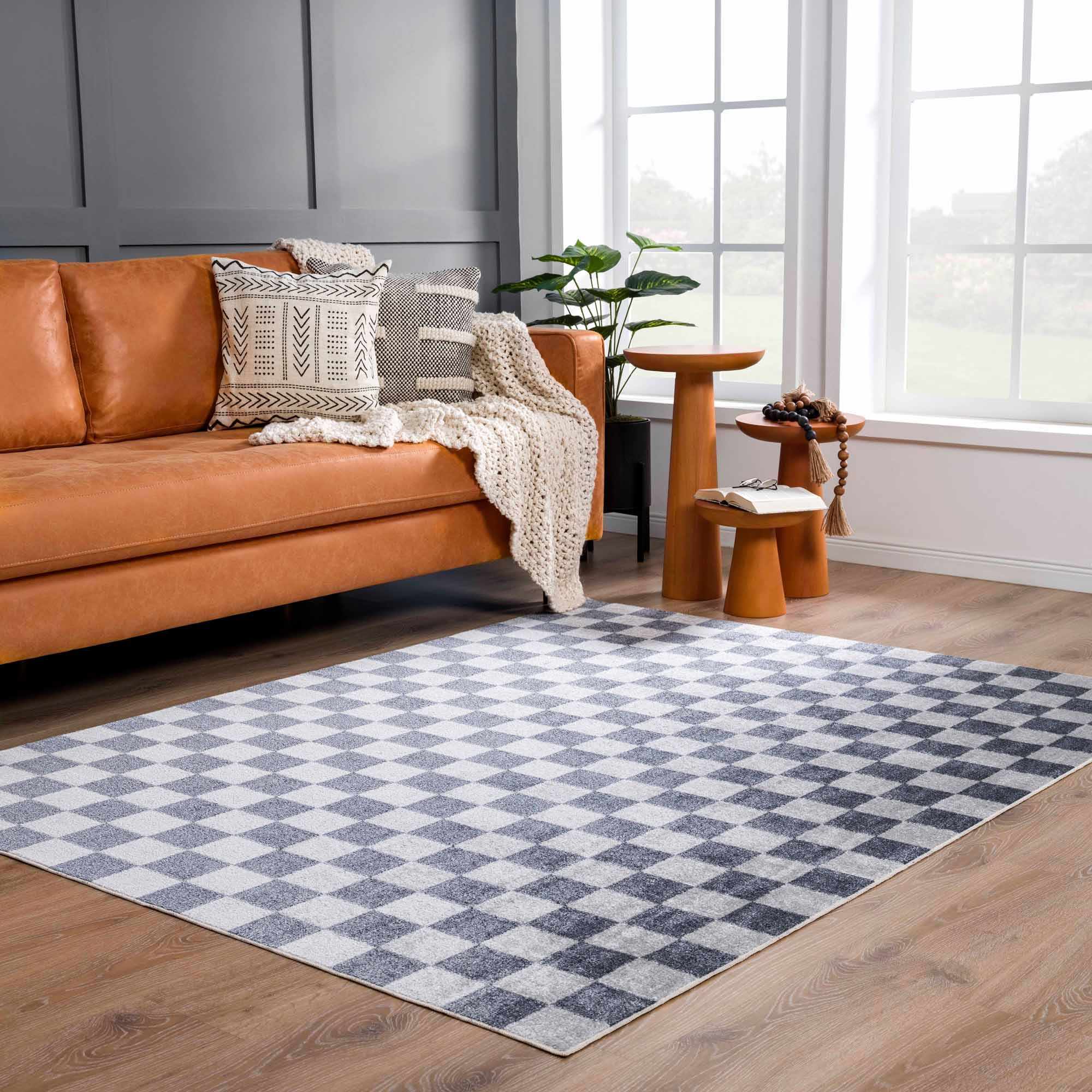 Silver and Charcoal Modern Checkered Pattern Washable Area Rug - Image 17