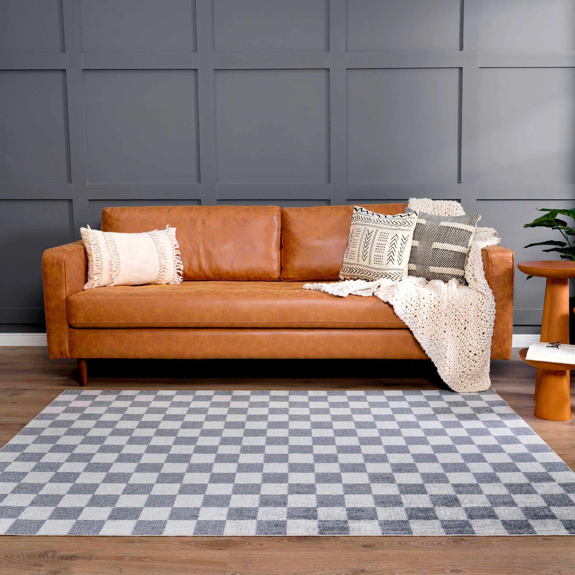 Silver and Charcoal Modern Checkered Pattern Washable Area Rug - Image 18