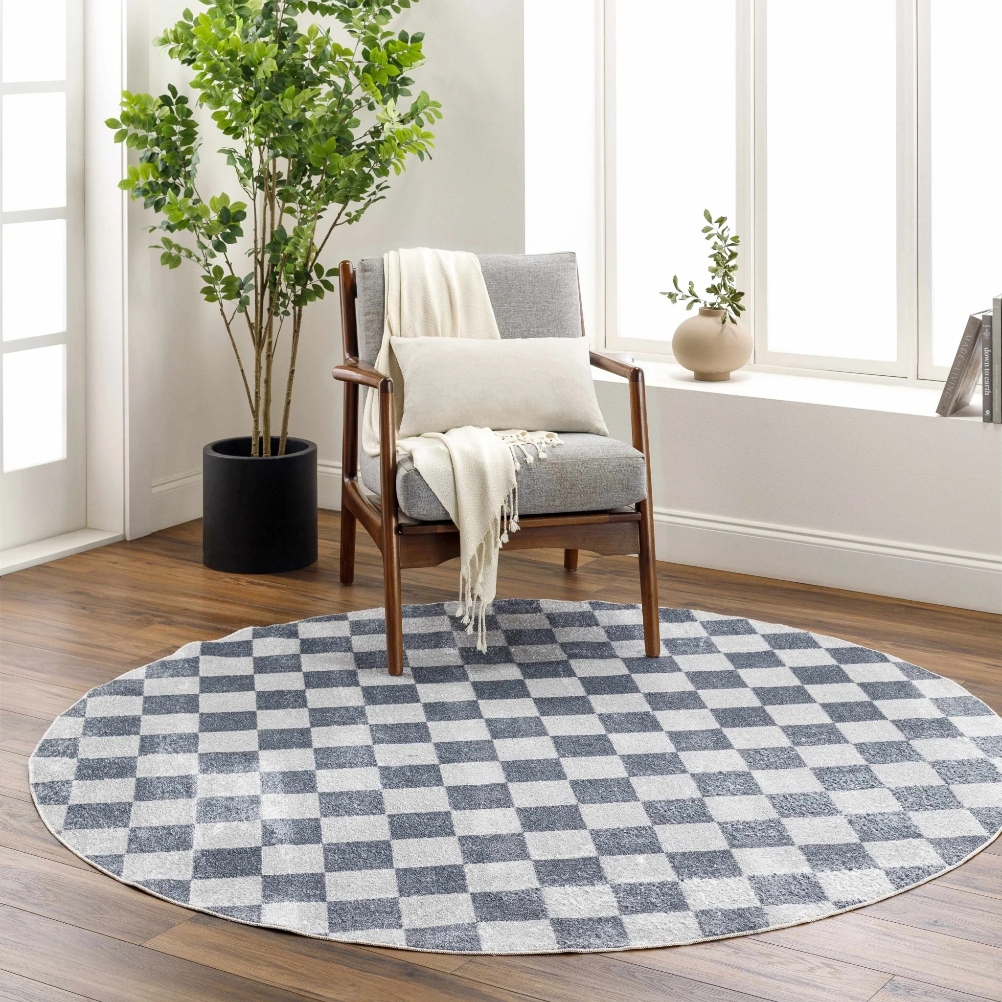 Silver and Charcoal Modern Checkered Pattern Washable Area Rug - Image 19