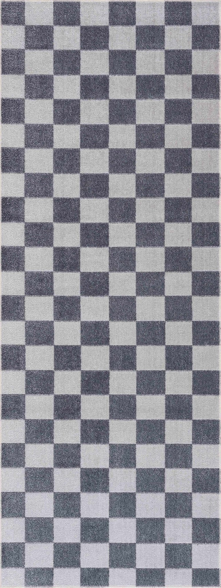 Silver and Charcoal Modern Checkered Pattern Washable Area Rug - Image 5