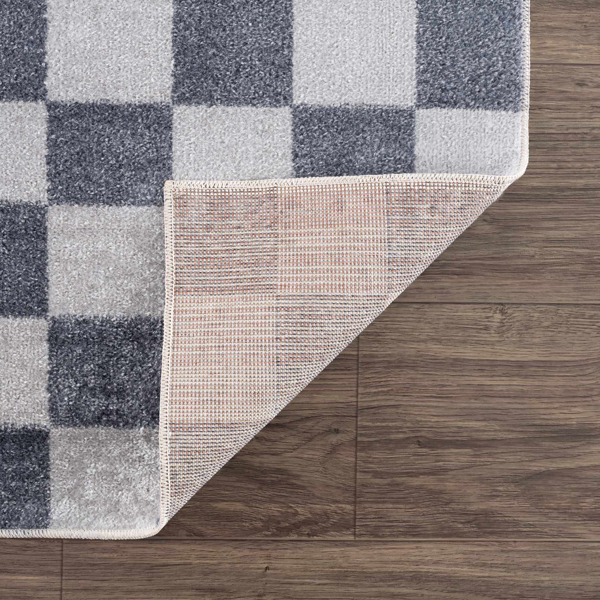Silver and Charcoal Modern Checkered Pattern Washable Area Rug - Image 6