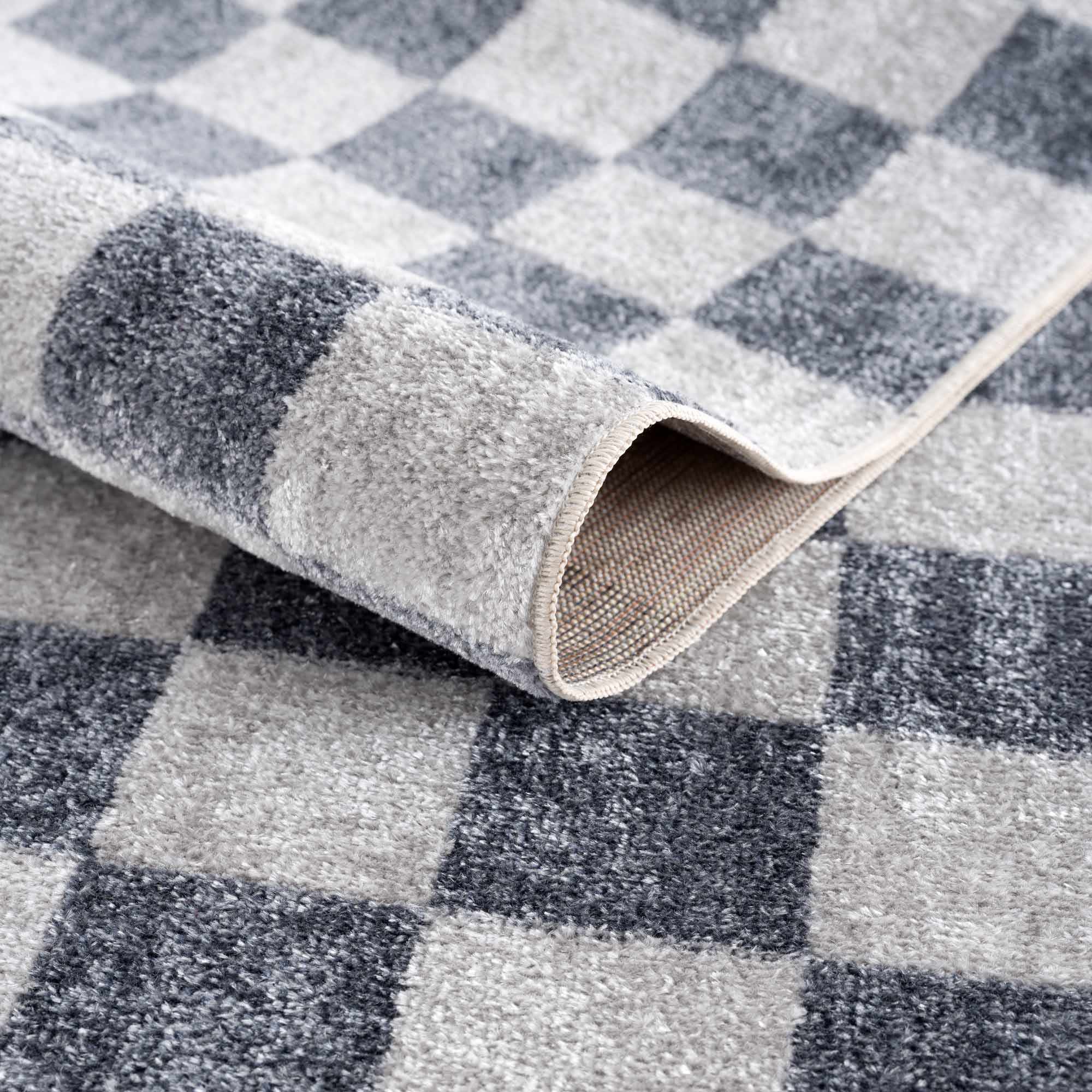 Silver and Charcoal Modern Checkered Pattern Washable Area Rug - Image 7