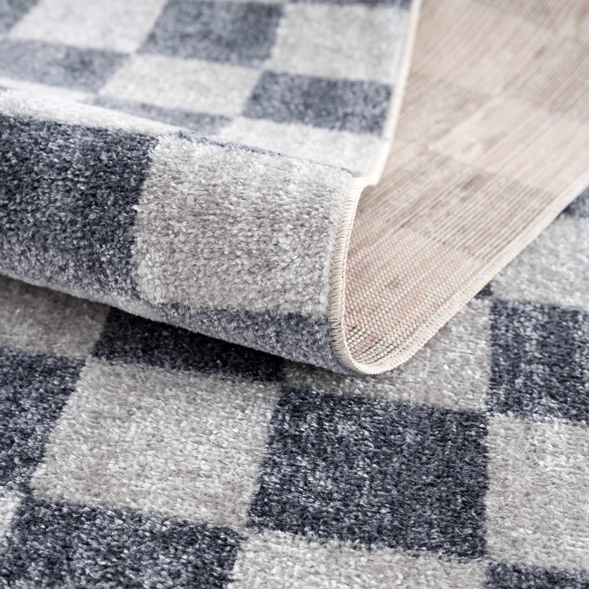 Silver and Charcoal Modern Checkered Pattern Washable Area Rug - Image 8