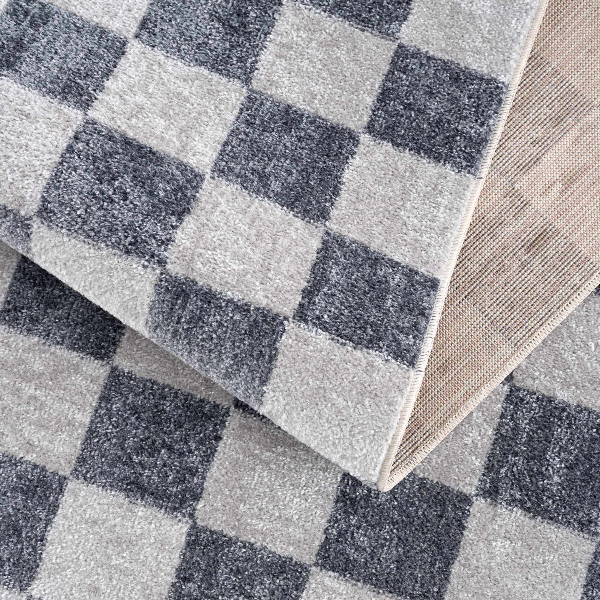 Silver and Charcoal Modern Checkered Pattern Washable Area Rug - Image 9