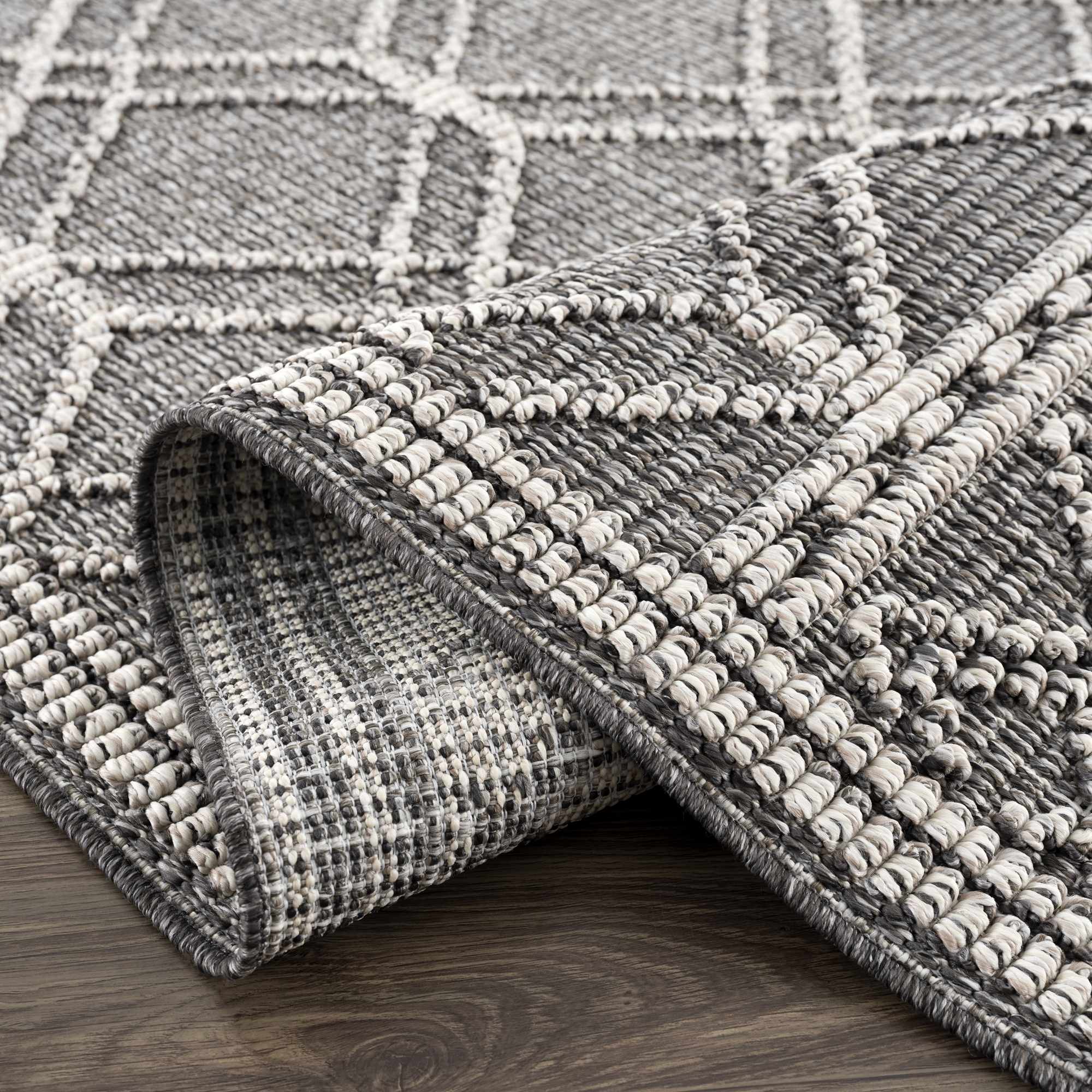 Silver and Charcoal Modern Geometrical Texture Outdoor Safe Area Rug - Image 10