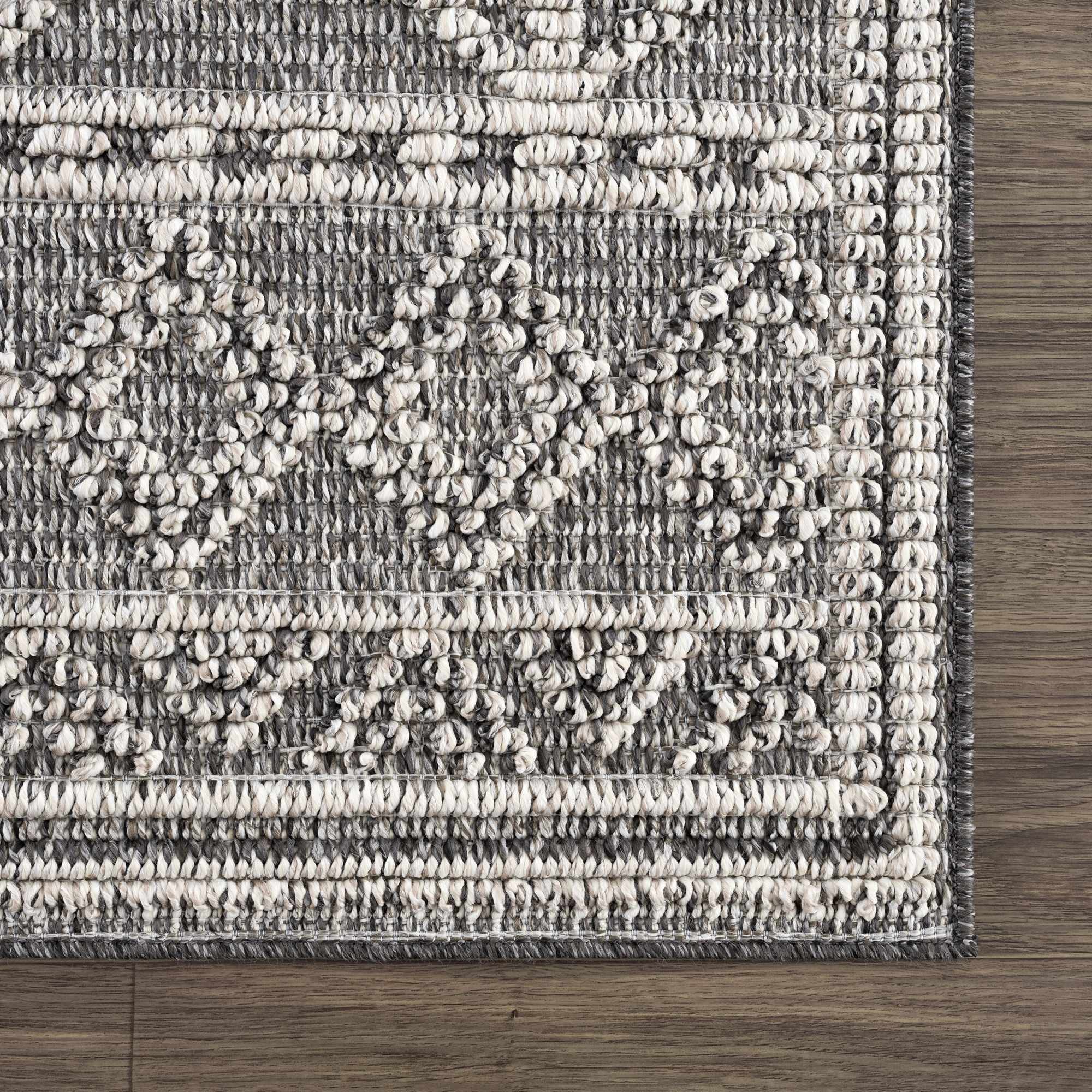 Silver and Charcoal Modern Geometrical Texture Outdoor Safe Area Rug - Image 11