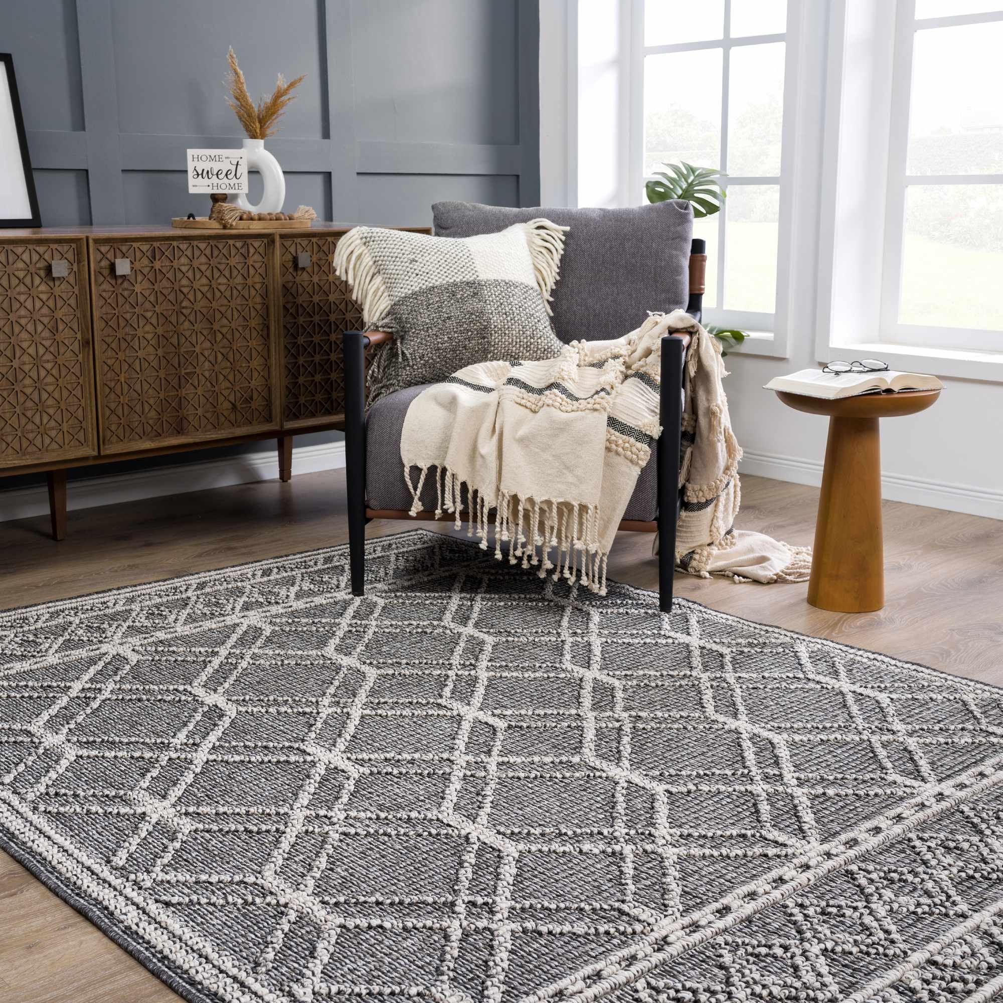 Silver and Charcoal Modern Geometrical Texture Outdoor Safe Area Rug - Image 17