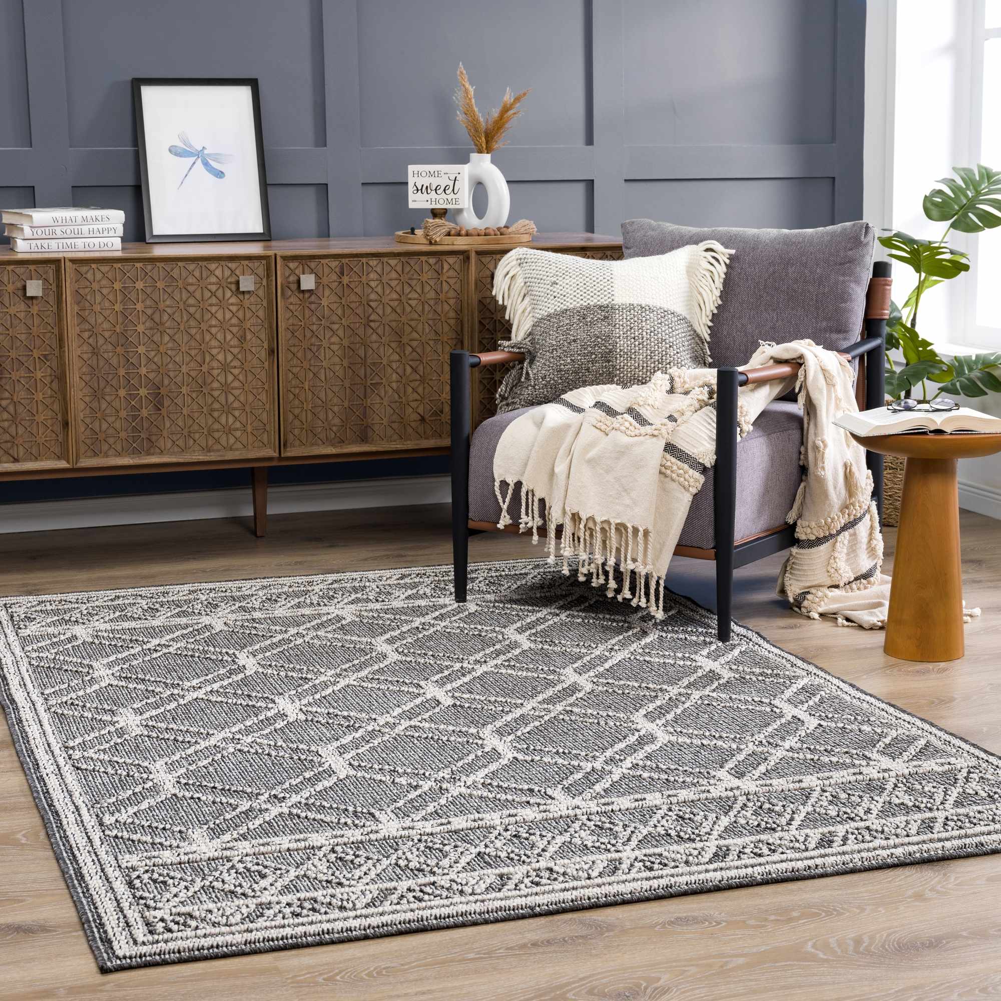 Silver and Charcoal Modern Geometrical Texture Outdoor Safe Area Rug - Image 4