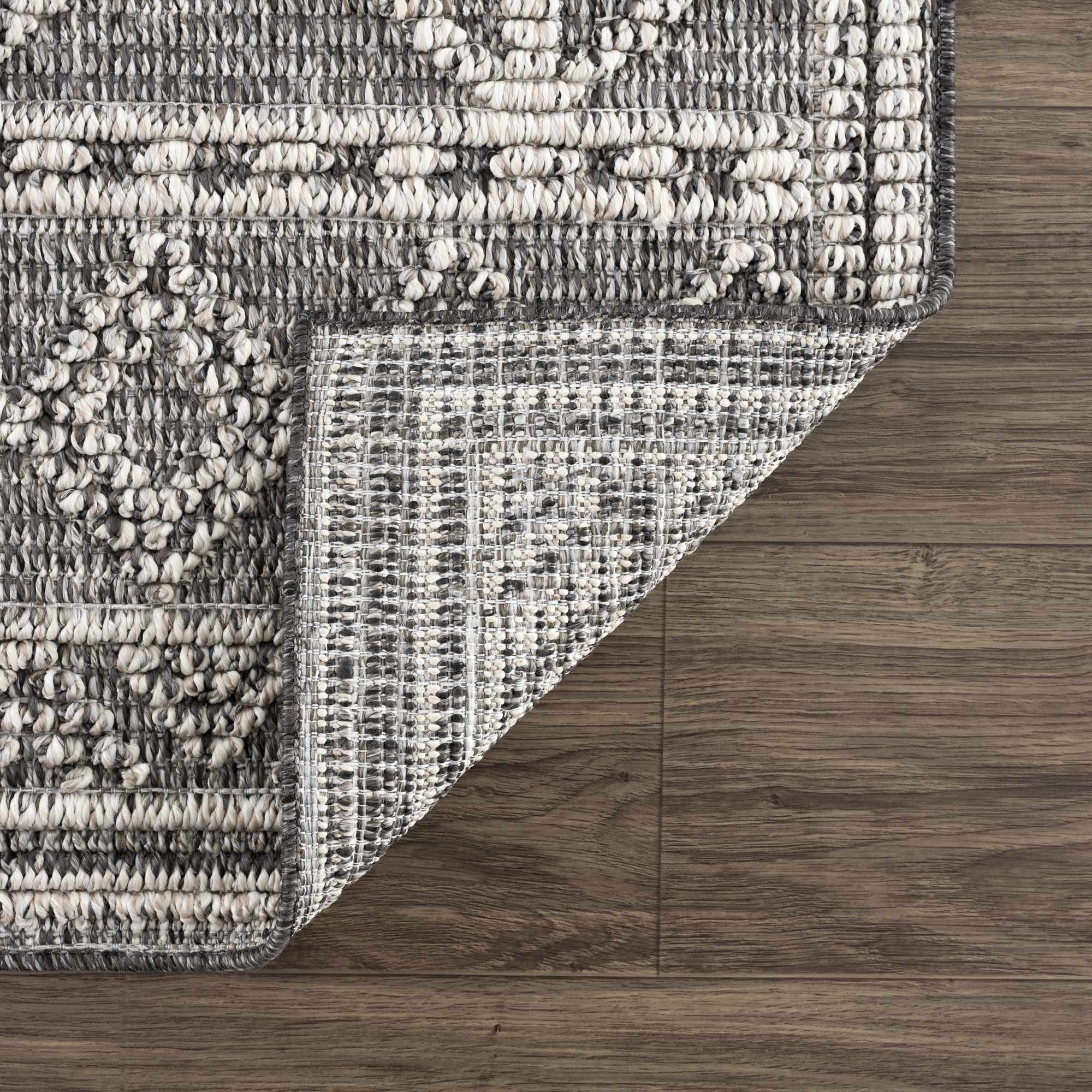 Silver and Charcoal Modern Geometrical Texture Outdoor Safe Area Rug - Image 6