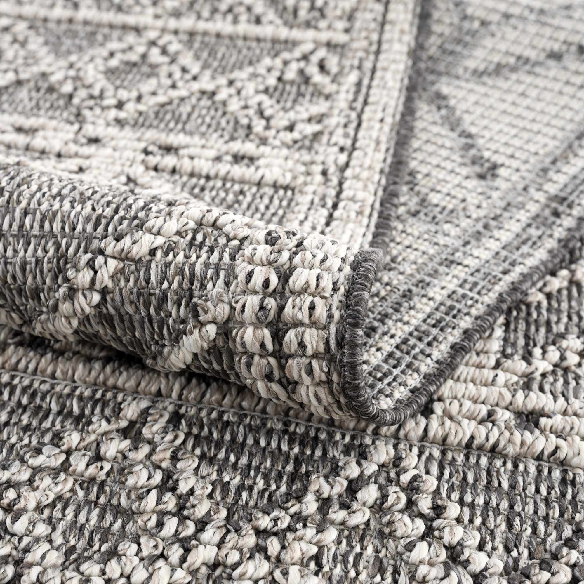 Silver and Charcoal Modern Geometrical Texture Outdoor Safe Area Rug - Image 8