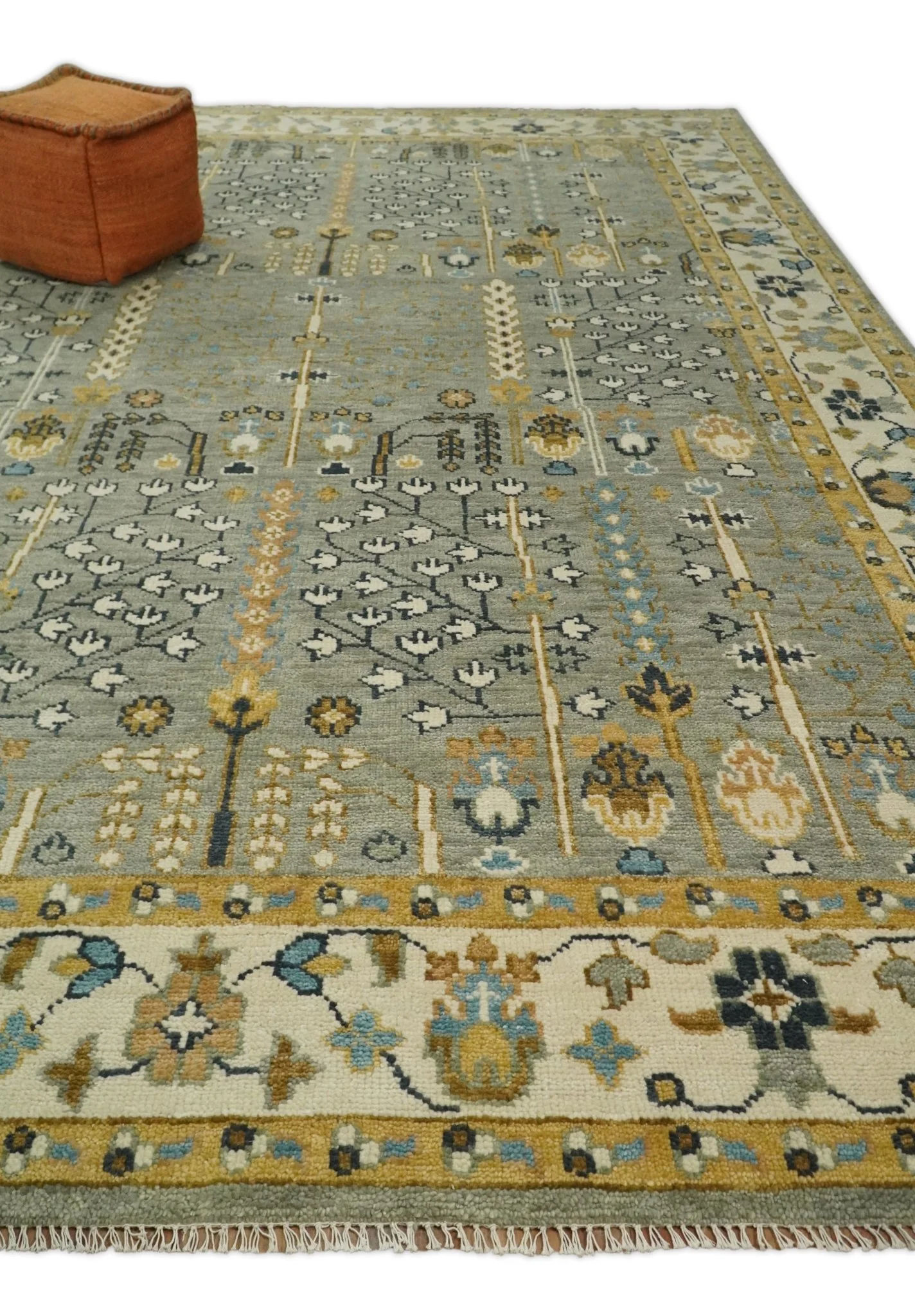 Antique Silver and Gold Hand Knotted Traditional Vintage Style Multi size Wool Area Rug - Image 3