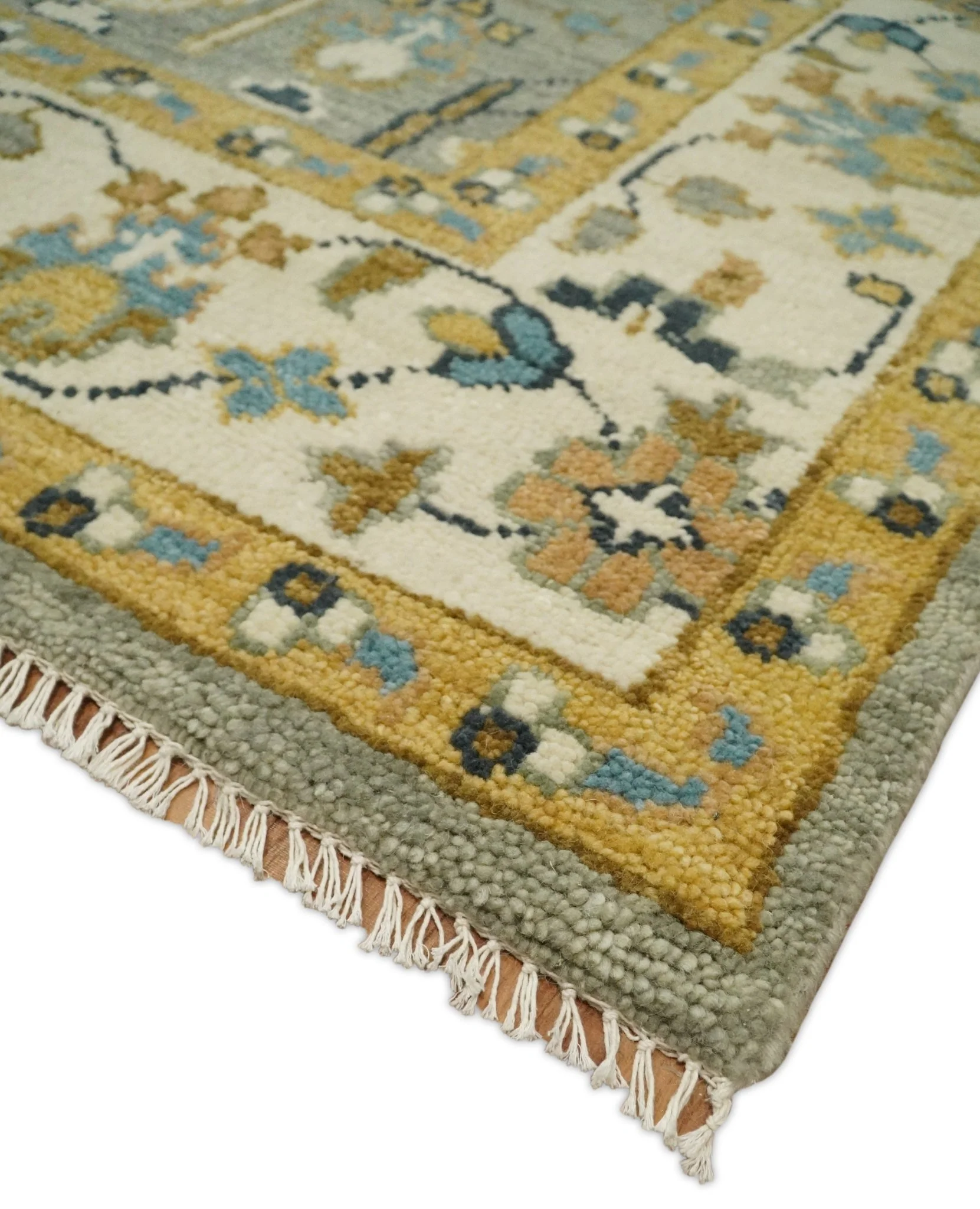 Antique Silver and Gold Hand Knotted Traditional Vintage Style Multi size Wool Area Rug - Image 4