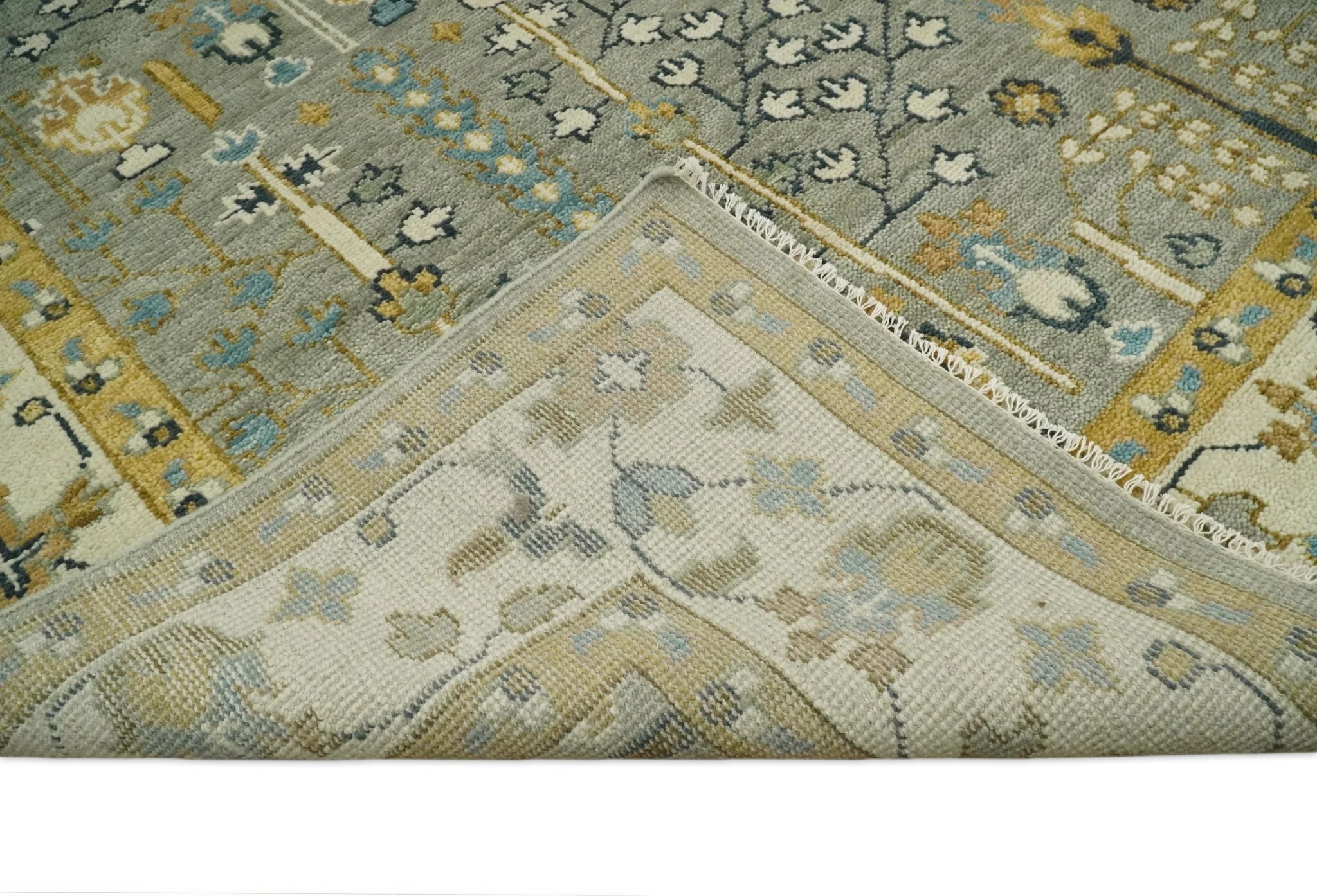 Antique Silver and Gold Hand Knotted Traditional Vintage Style Multi size Wool Area Rug - Image 5