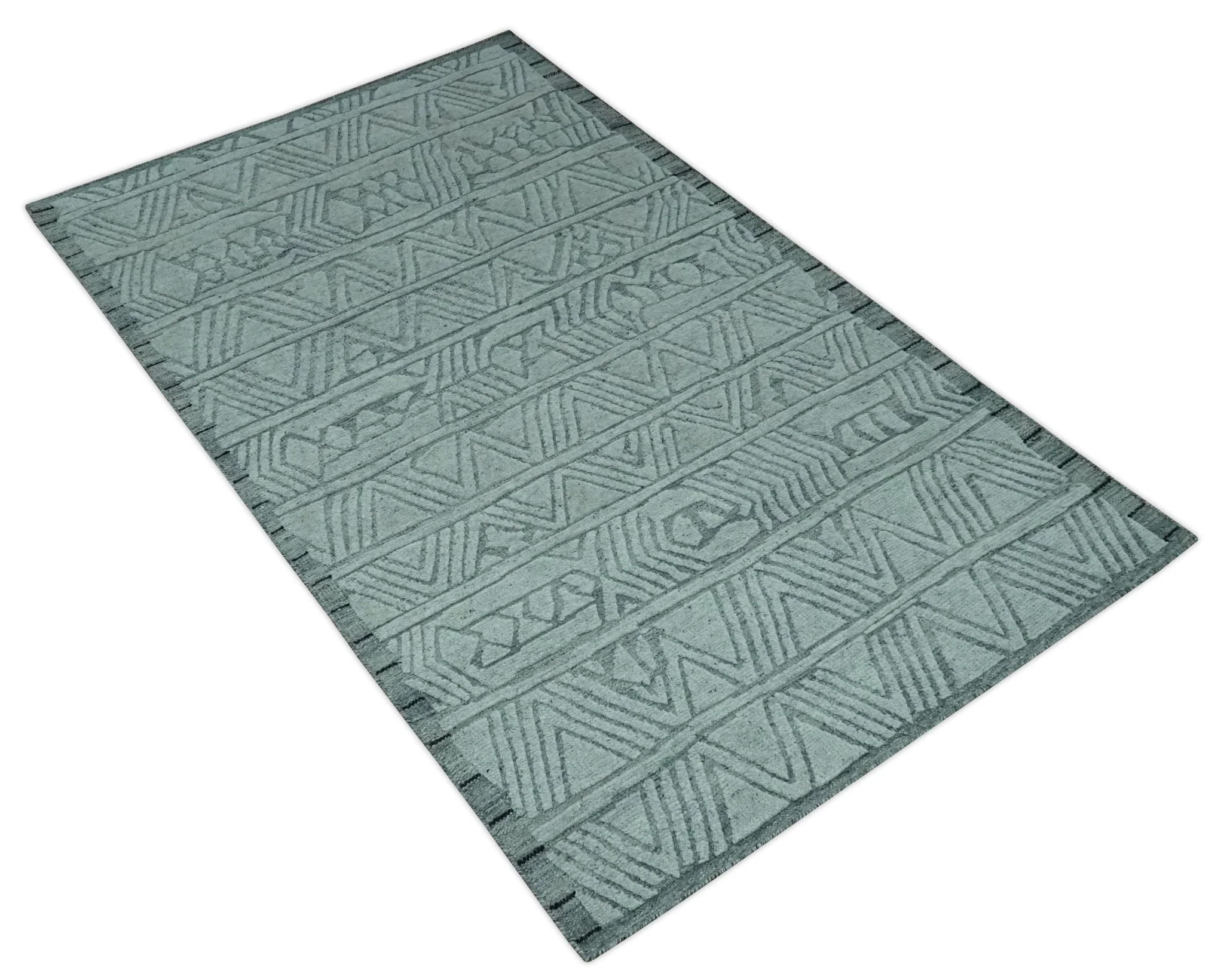 Modern Geometrical Silver and Gray Chevron Design Hand Carved  wool Rug - Image 10