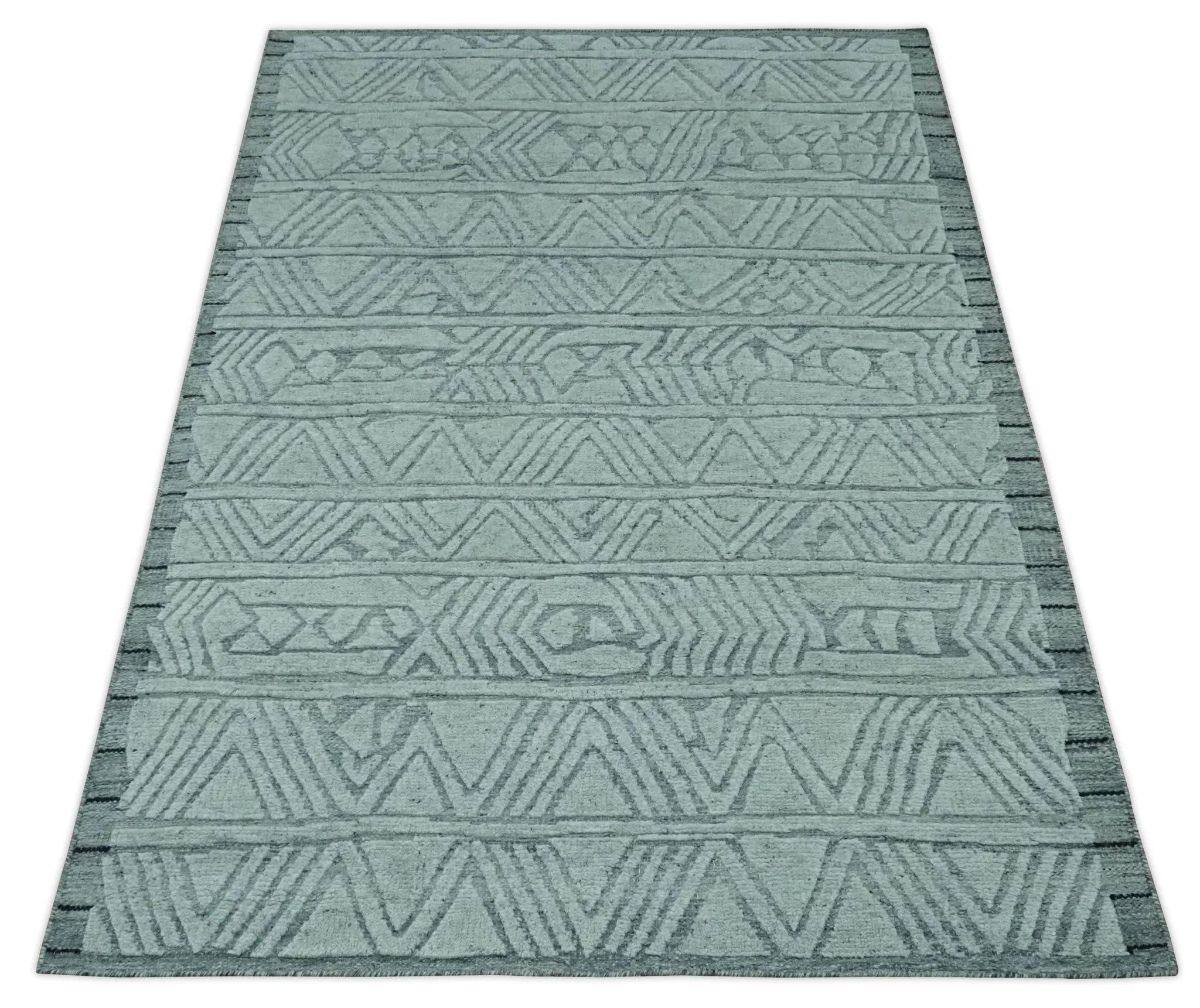 Modern Geometrical Silver and Gray Chevron Design Hand Carved  wool Rug - Image 11