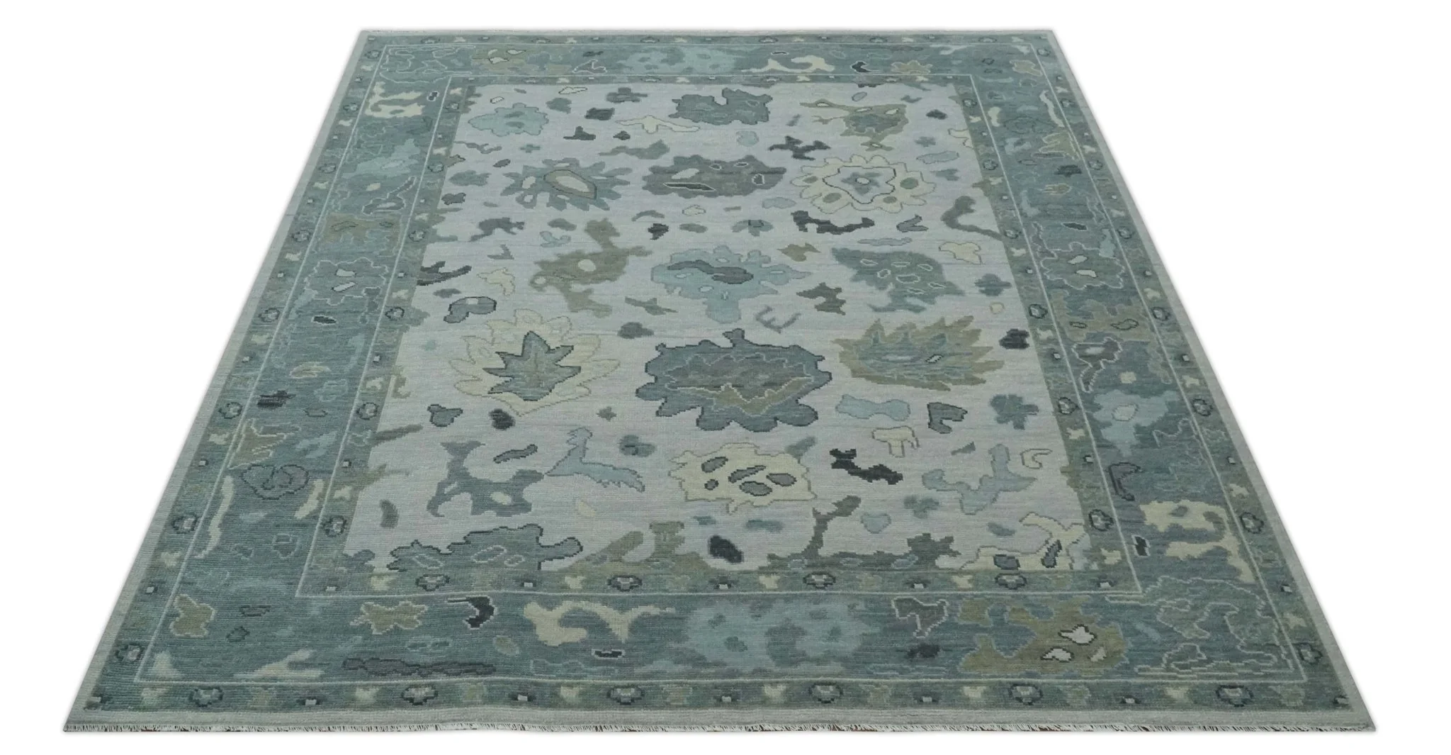 Silver and Gray Hand knotted Traditional Oushak Multi Size wool Area Rug - Image 10