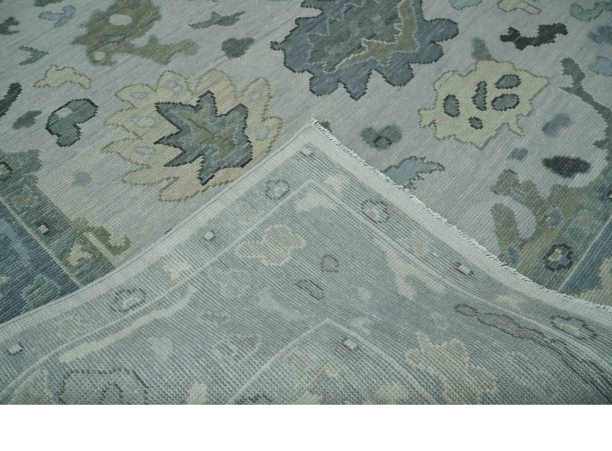 Silver and Gray Hand knotted Traditional Oushak Multi Size wool Area Rug - Image 7