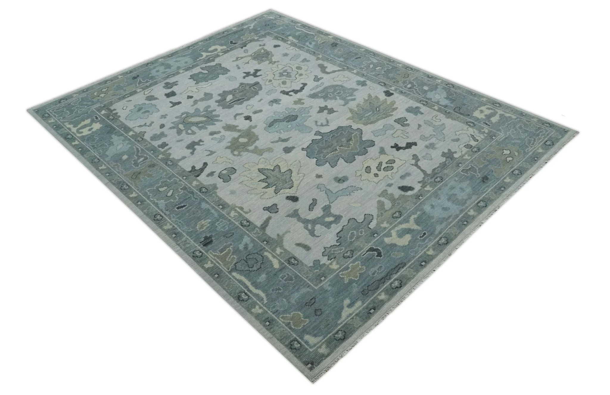 Silver and Gray Hand knotted Traditional Oushak Multi Size wool Area Rug - Image 9