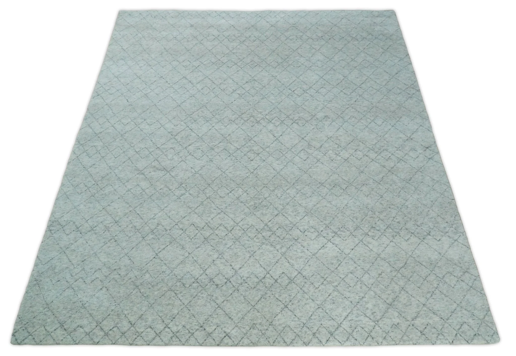 Silver and Gray Hand Woven 9x12 Trellis Moroccan Rug Made with Fine Wool | TRDCP101912 - Image 7