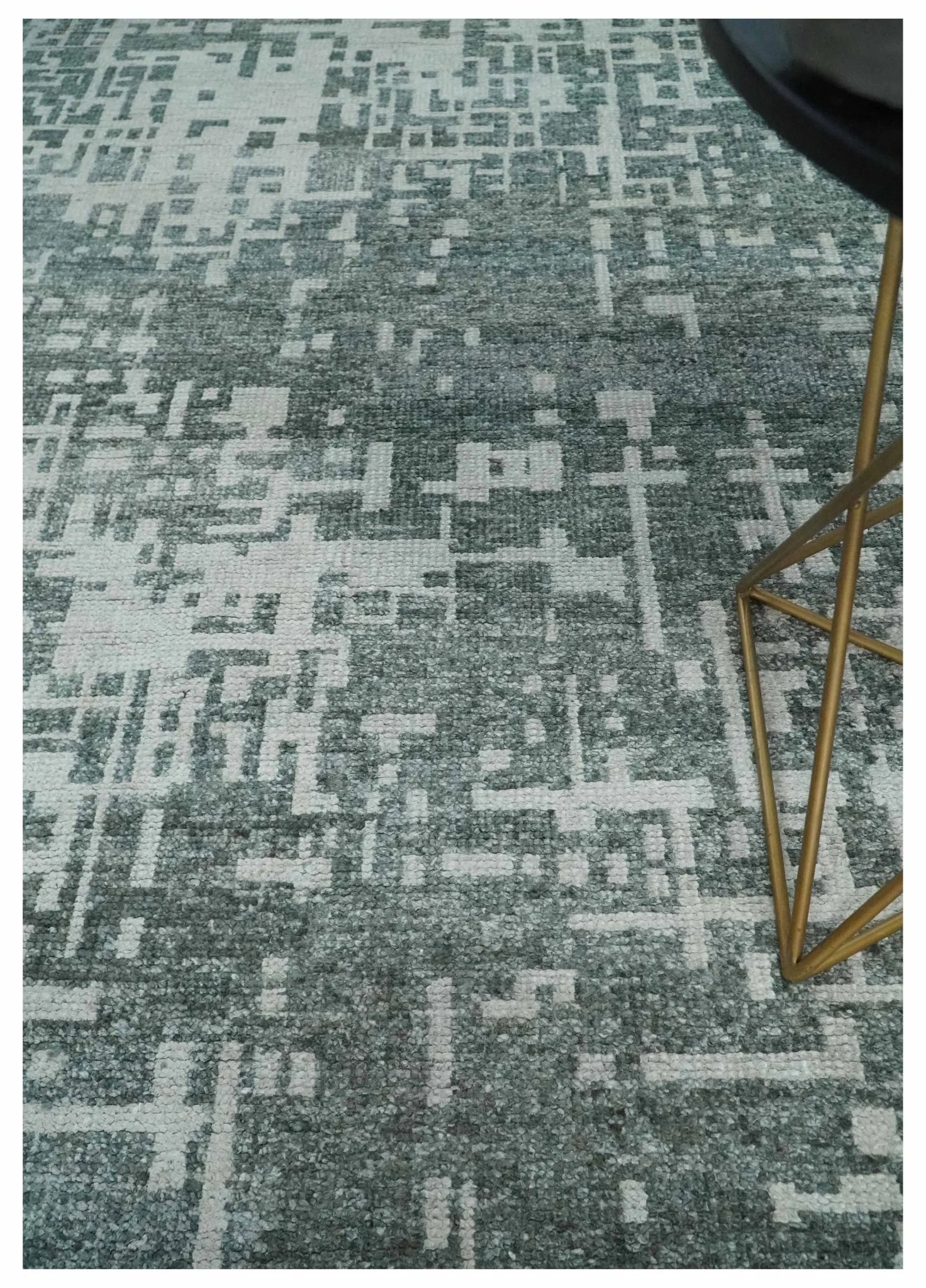 Hand Knotted Silver and Gray 5x8 Modern Abstract Contemporary Recycled Silk Area Rug - Image 2