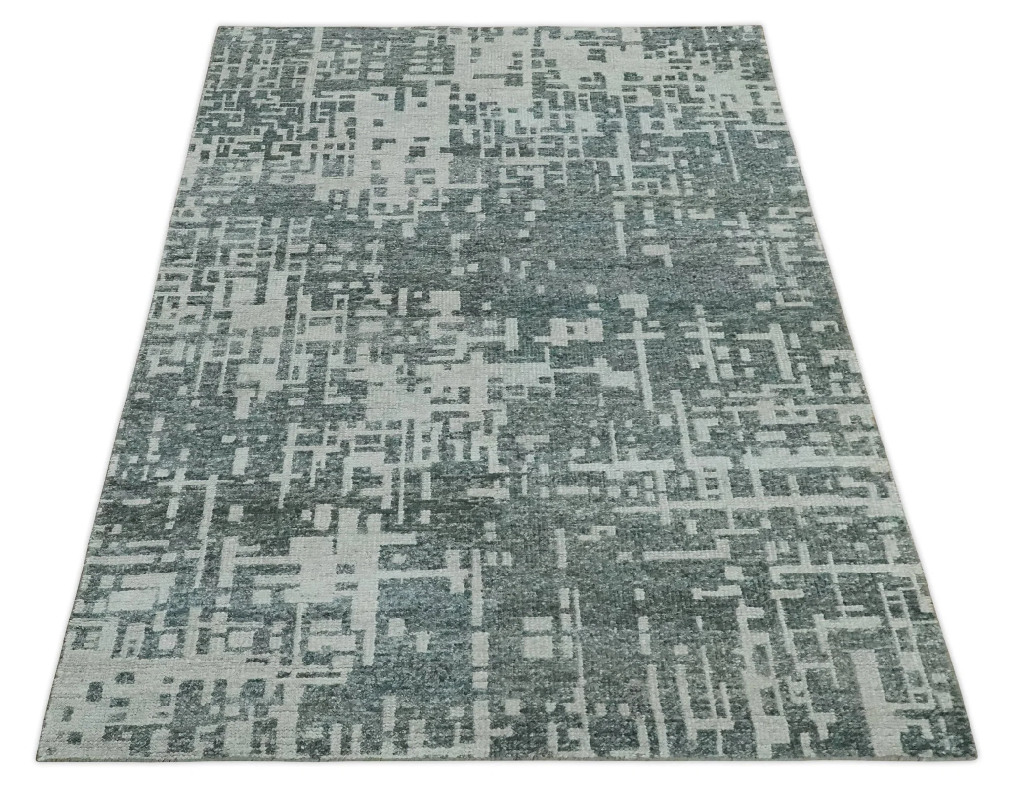 Hand Knotted Silver and Gray 5x8 Modern Abstract Contemporary Recycled Silk Area Rug - Image 9
