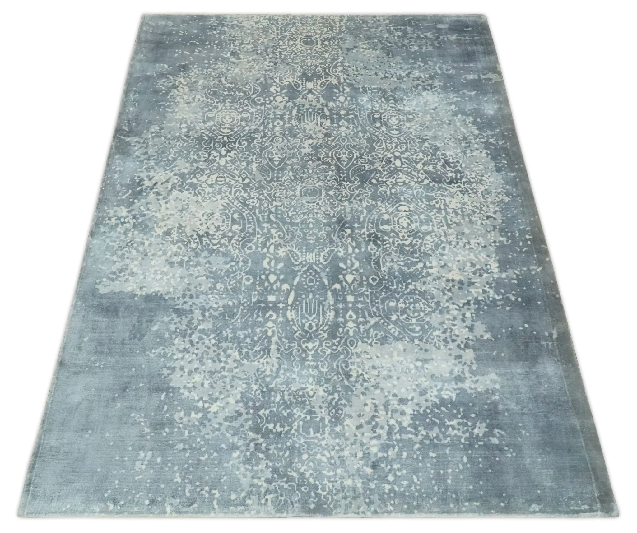 Premium Style Silver and Gray Traditional Medallion 5x8 Hand loom Viscose Area Rug - Image 11