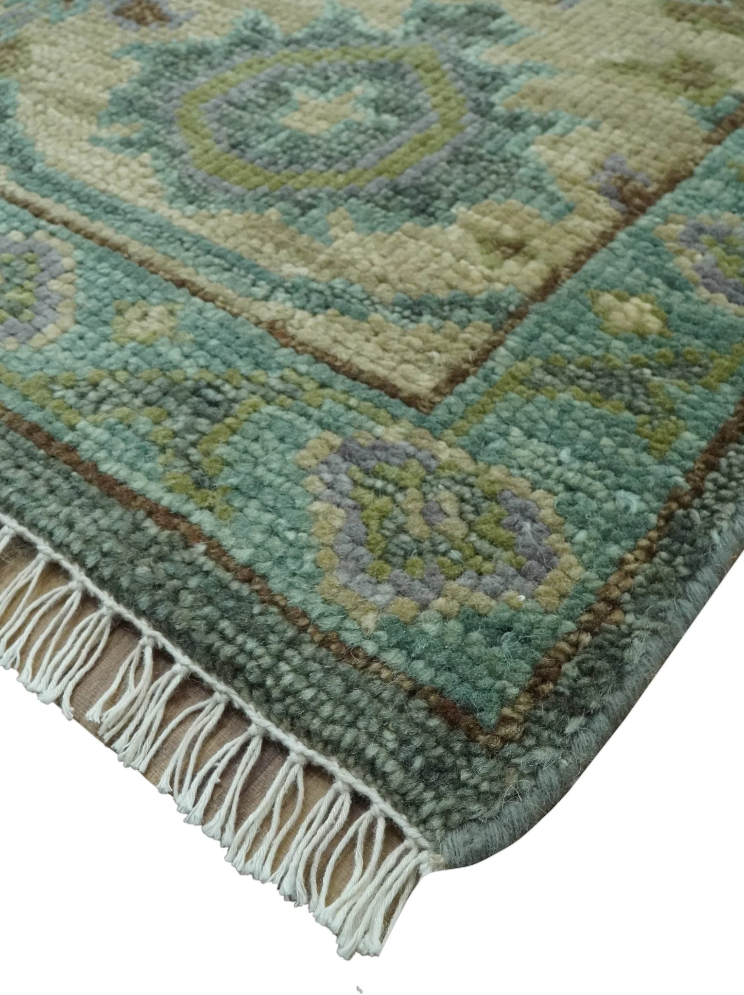 Green and Olive Hand Knotted Traditional Oushak Multi Size wool area rug - Image 5